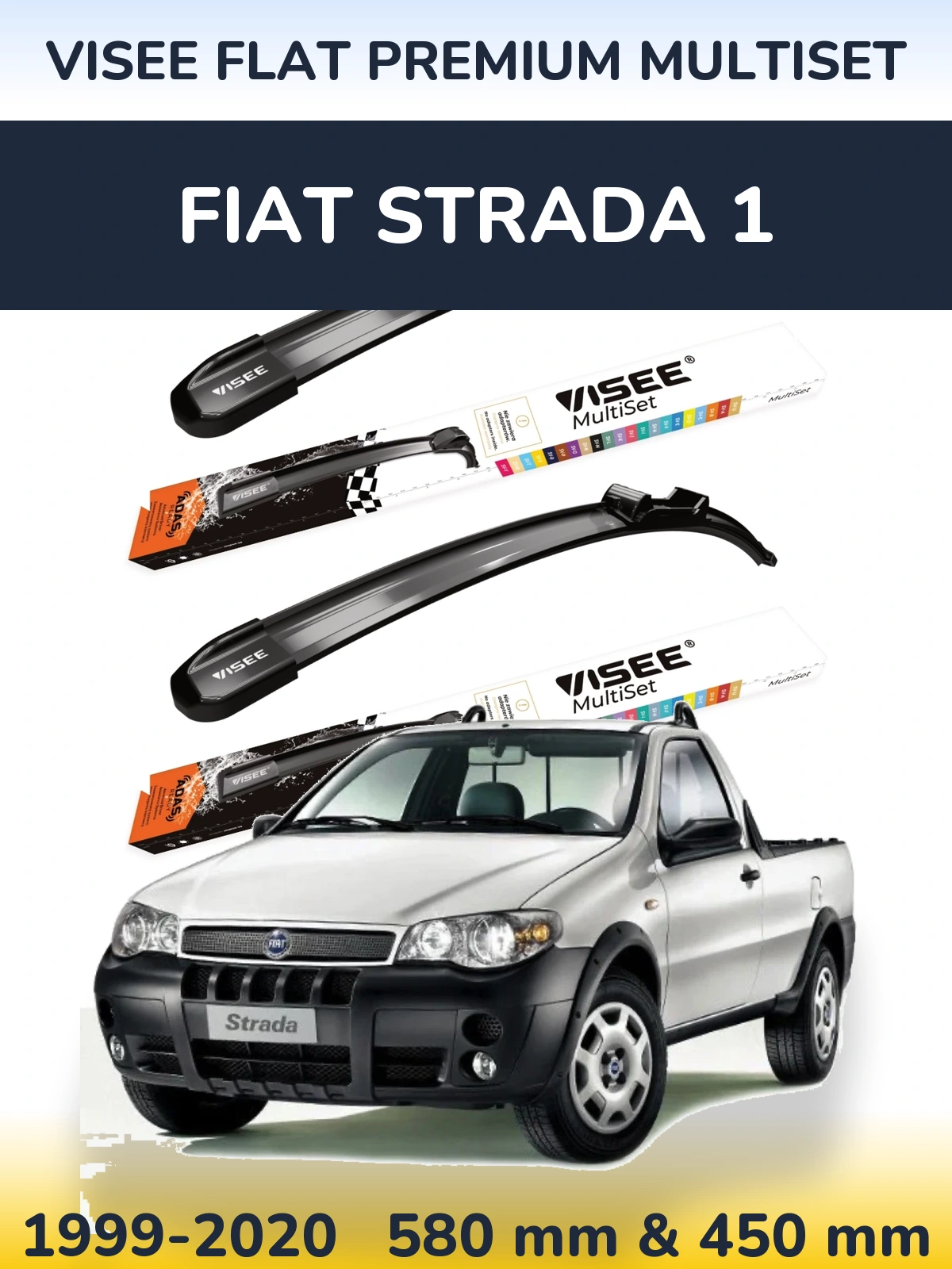 Front wiper blade set VISEE FLAT PREMIUM MultiSet 580 & 450 mm for Fiat Strada 1 1999-2020