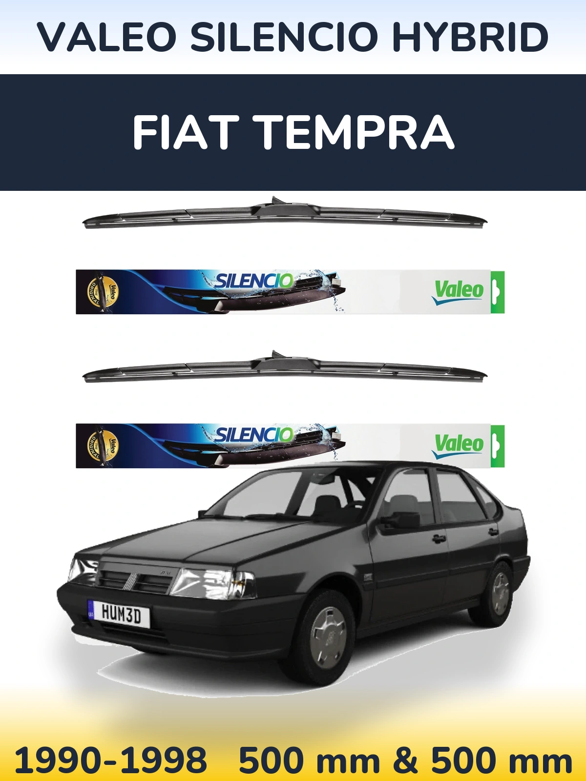 Front wiper blade set Valeo Silencio Hybrid 500 & 500 mm for Fiat Tempra 1990-1998