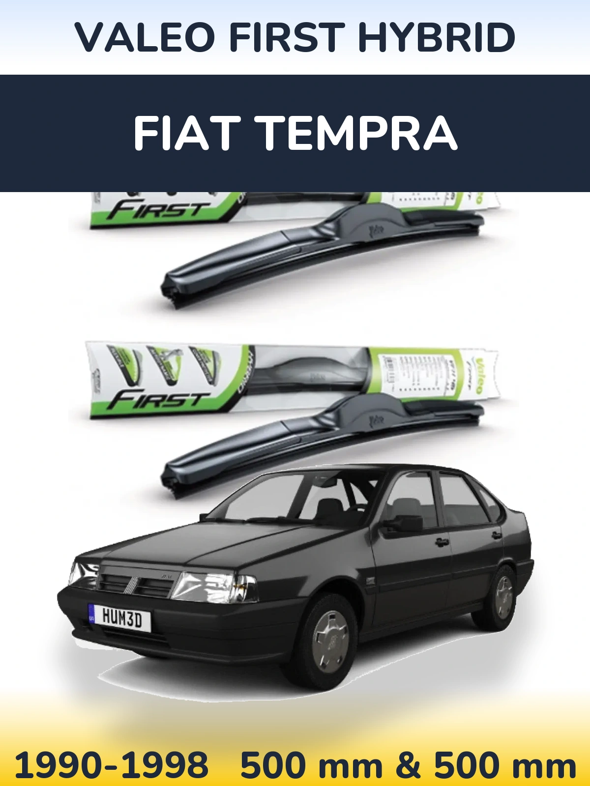 Front wiper blade set Valeo First Hybrid 500 & 500 mm for Fiat Tempra 1990-1998
