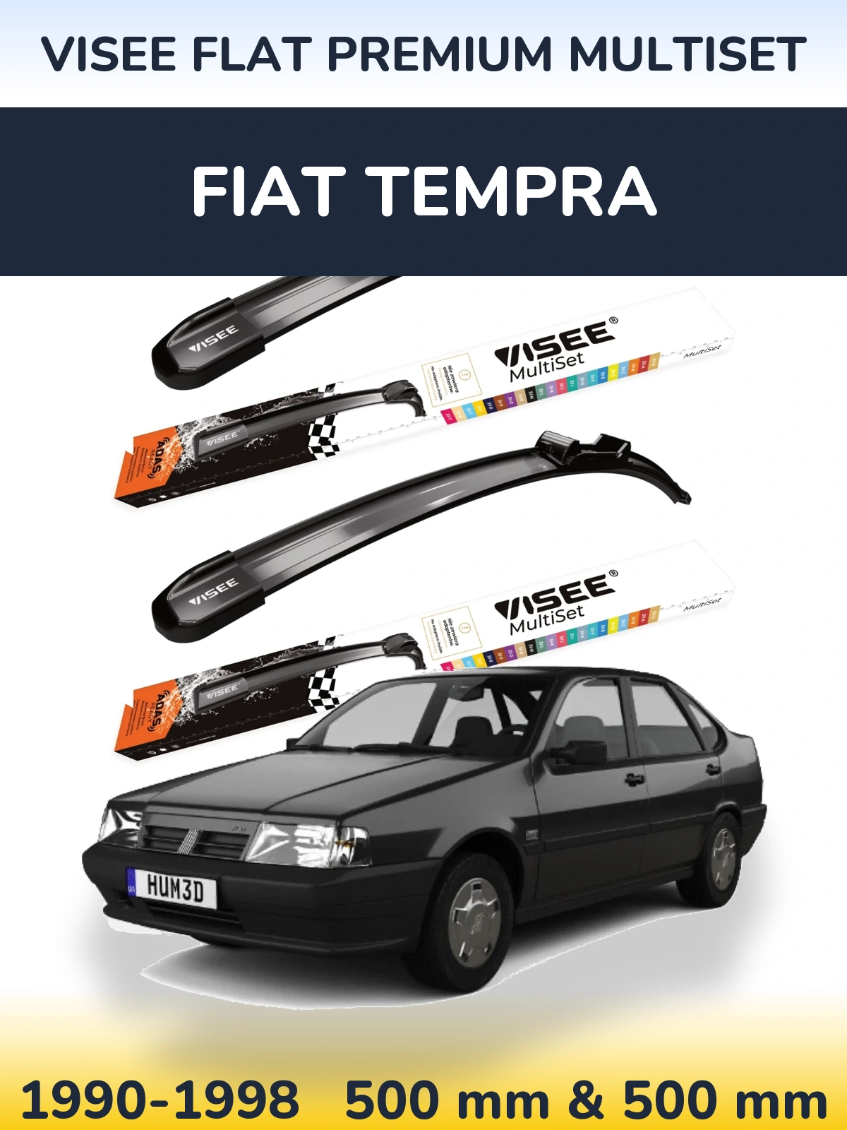 Front wiper blade set VISEE FLAT PREMIUM MultiSet 500 & 500 mm for Fiat Tempra 1990-1998
