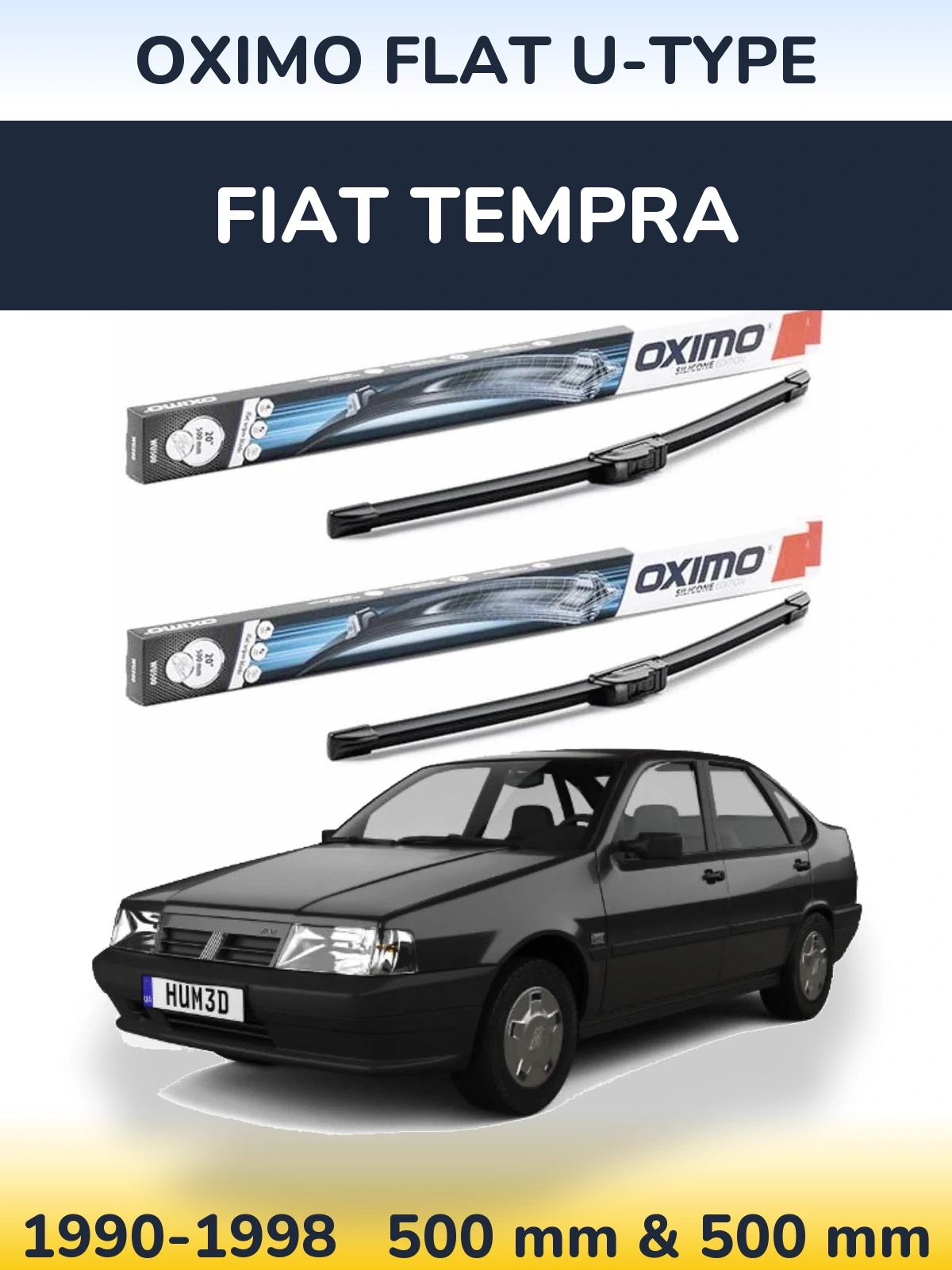 Front wiper blade set Oximo Flat U-type 500 & 500 mm for Fiat Tempra 1990-1998