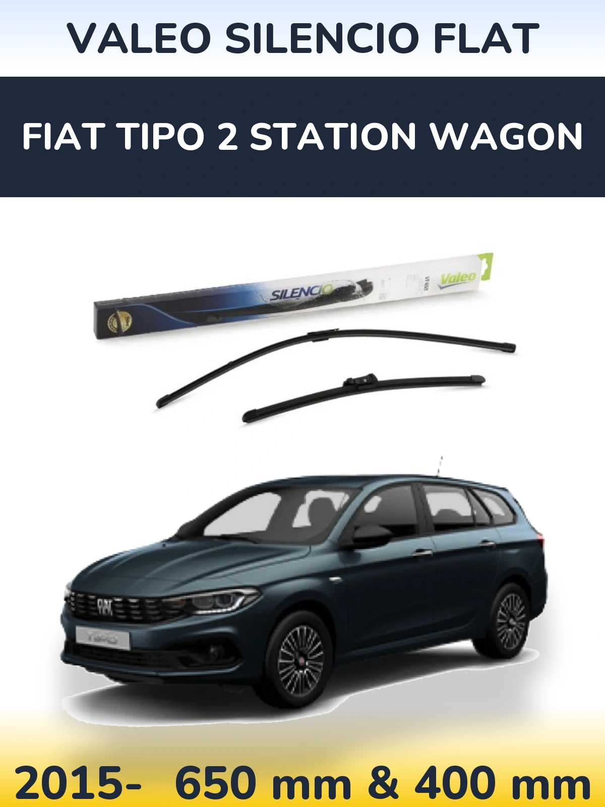 Front wiper blade set Valeo Silencio Flat 650 & 400 mm for Fiat Tipo 2 Station Wagon 2015-2026