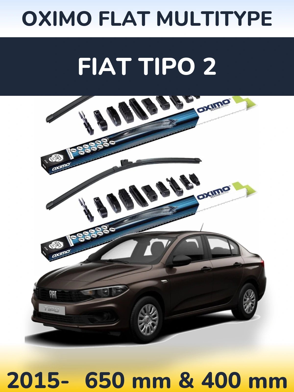 Front wiper blade set Oximo Flat MultiTipse 650 & 400 mm for Fiat Tipo 2 2015-2026