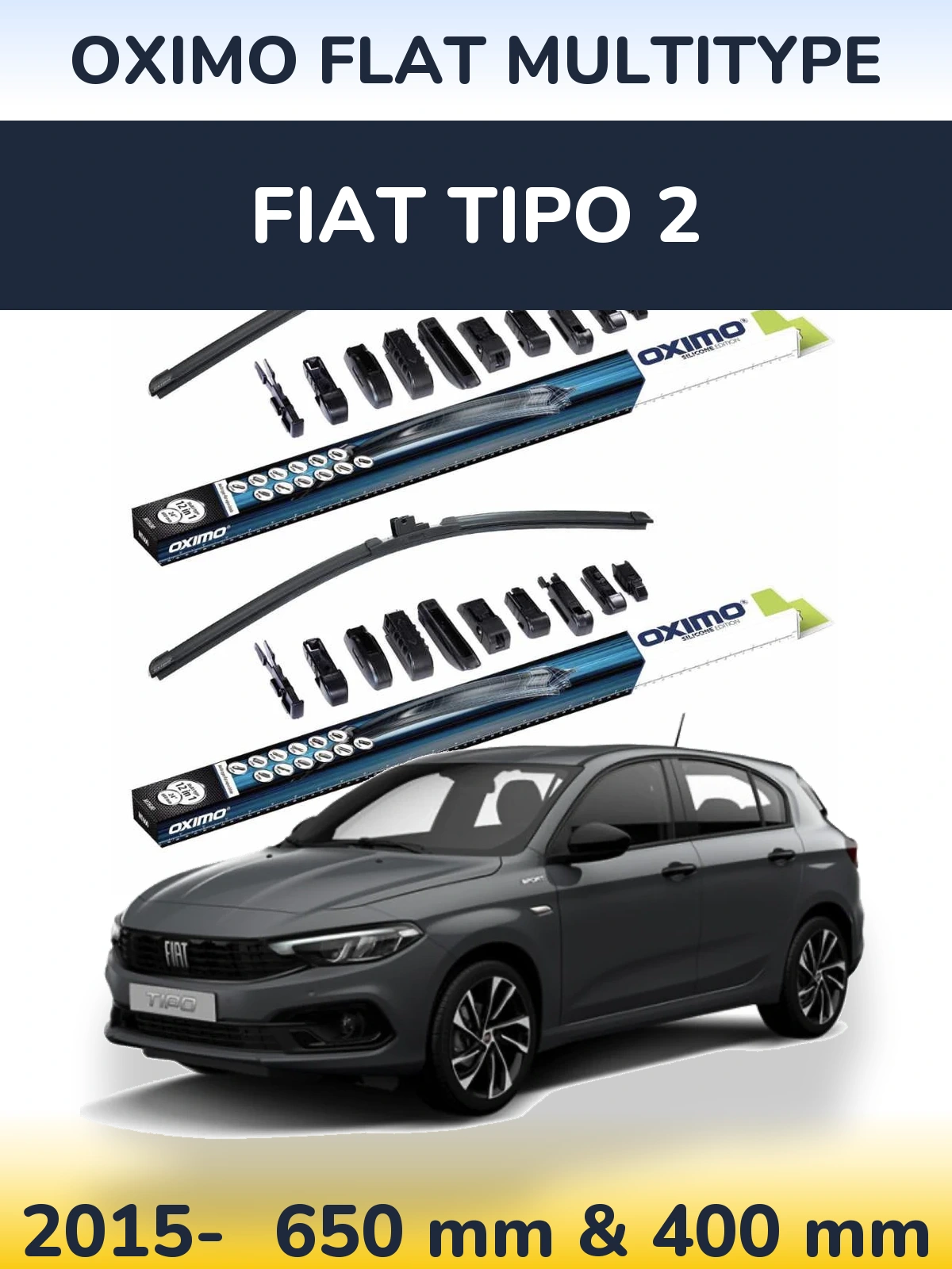 Комплект передніх щіток Oximo Flat MultiТипe 650 & 400 мм для Fiat Tipo 2 2015-2026