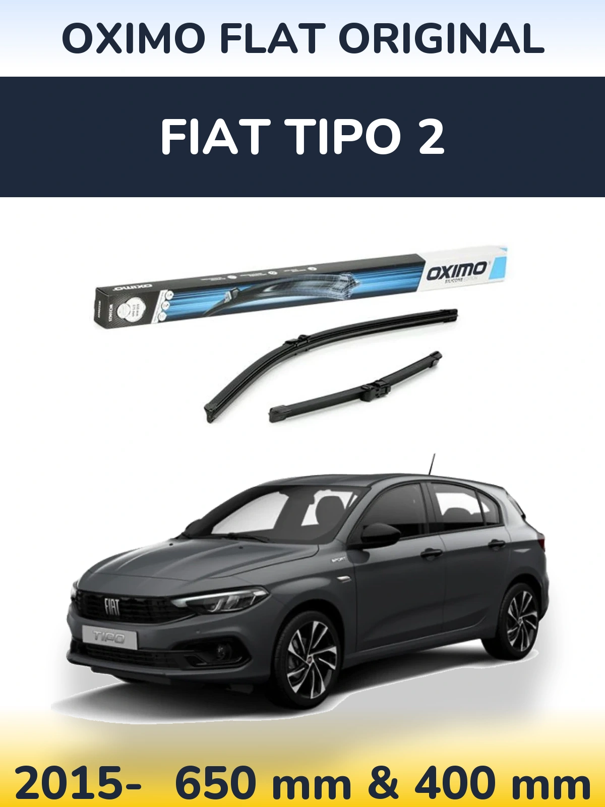 Front wiper blade set Oximo Flat Original 650 & 375 mm for Fiat Tipo 2 2015-2026