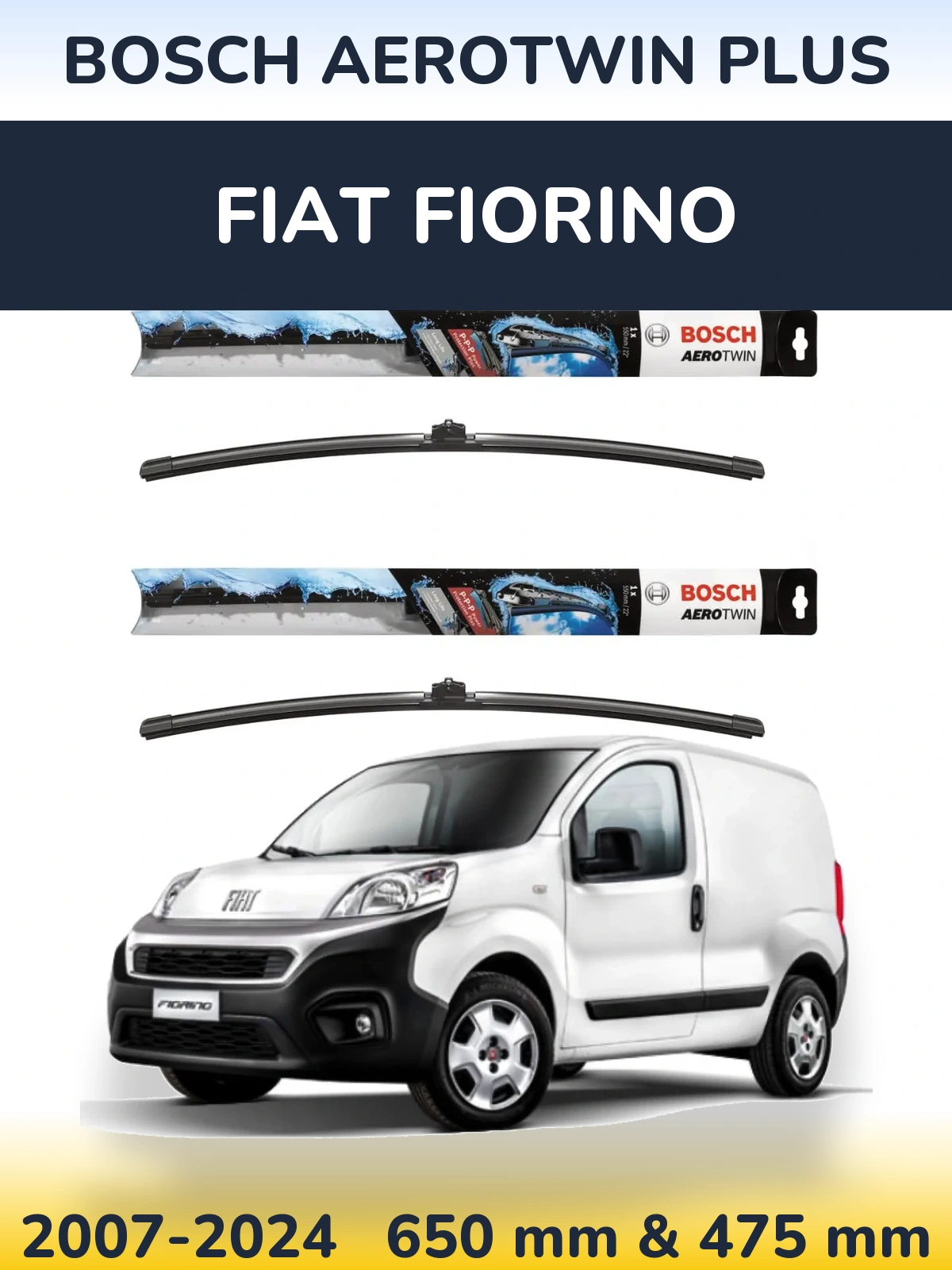 Комплект передніх щіток BOSCH AeroTwin Plus 650 & 475 мм для Fiat Fiorino 2007-2024