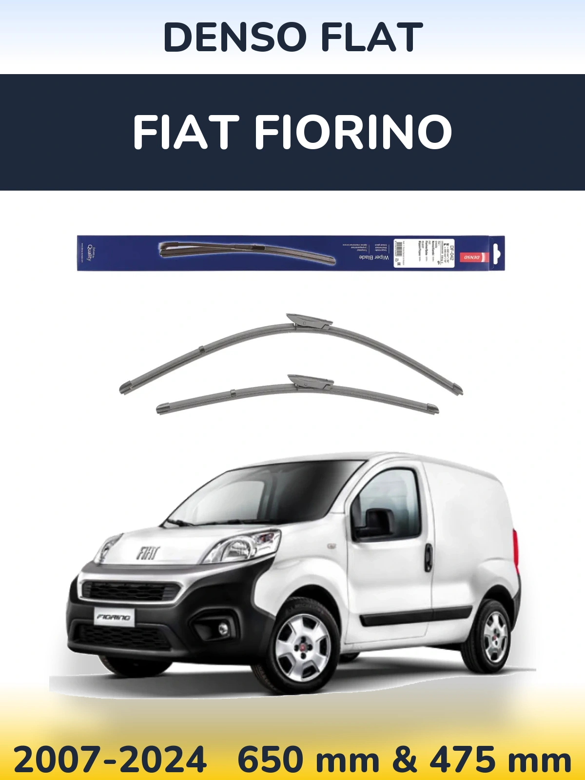 Front wiper blade set Denso Flat 650 & 450 mm for Fiat Fiorino 2007-2024