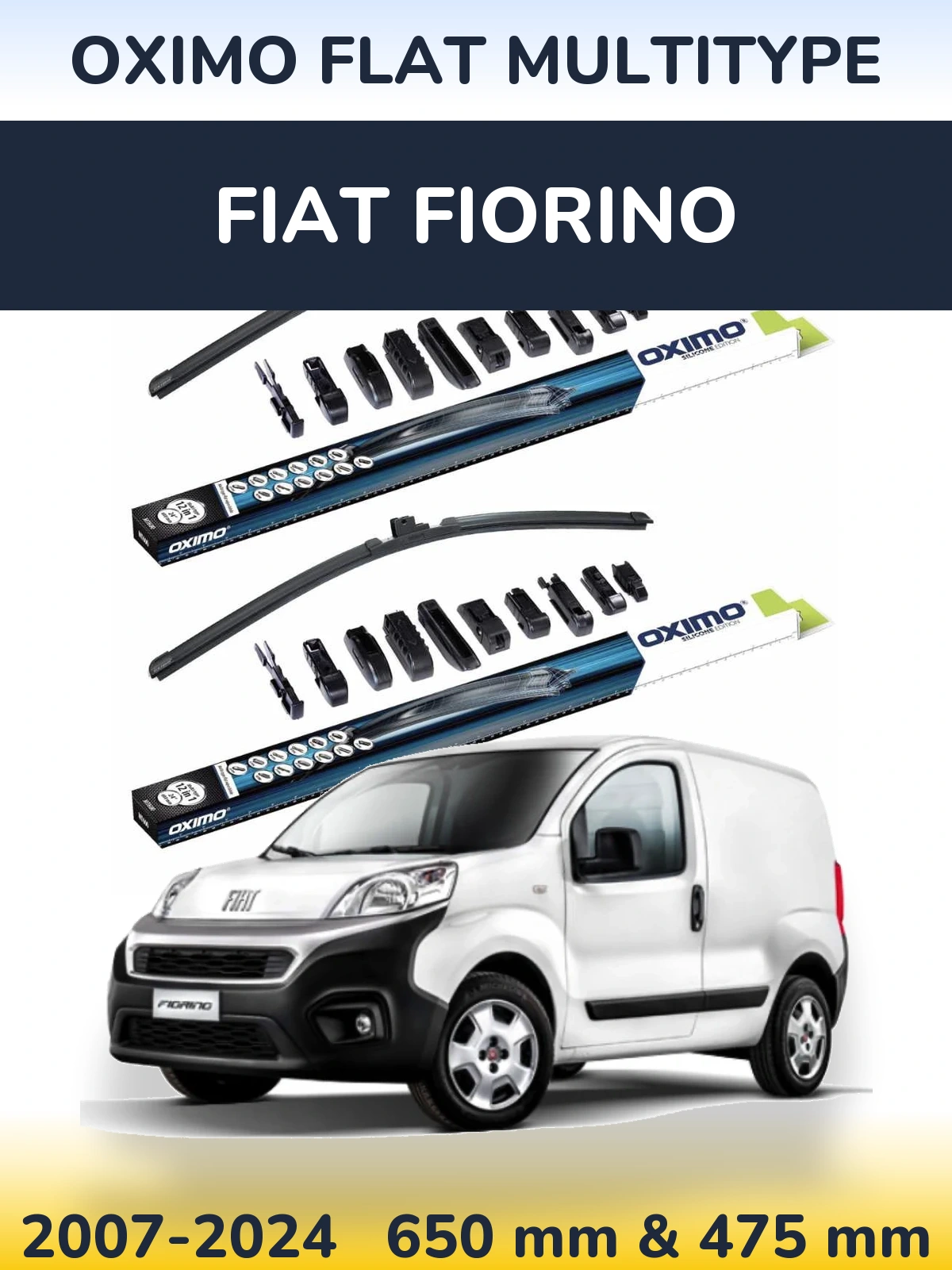 Front wiper blade set Oximo Flat MultiTipse 650 & 475 mm for Fiat Fiorino 2007-2024