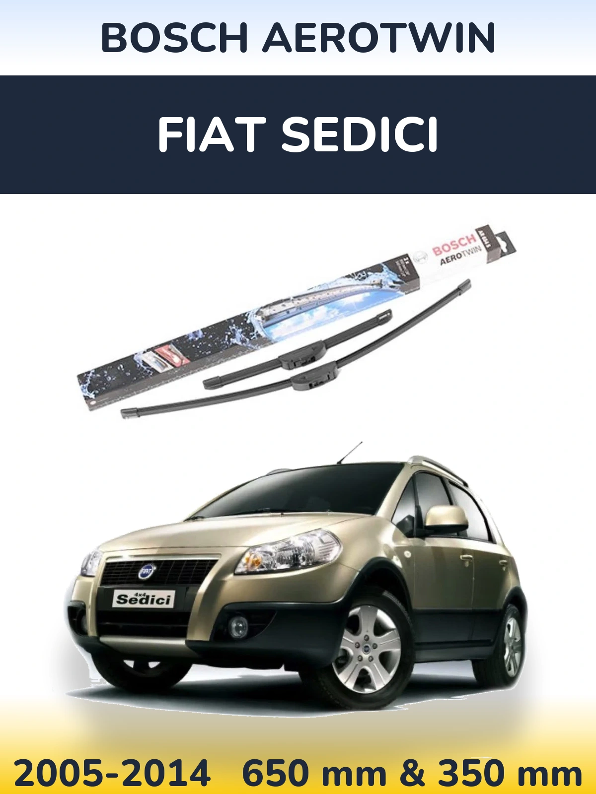 Front wiper blade set BOSCH AeroTwin 650 & 350 mm for Fiat Sedici 2005-2014