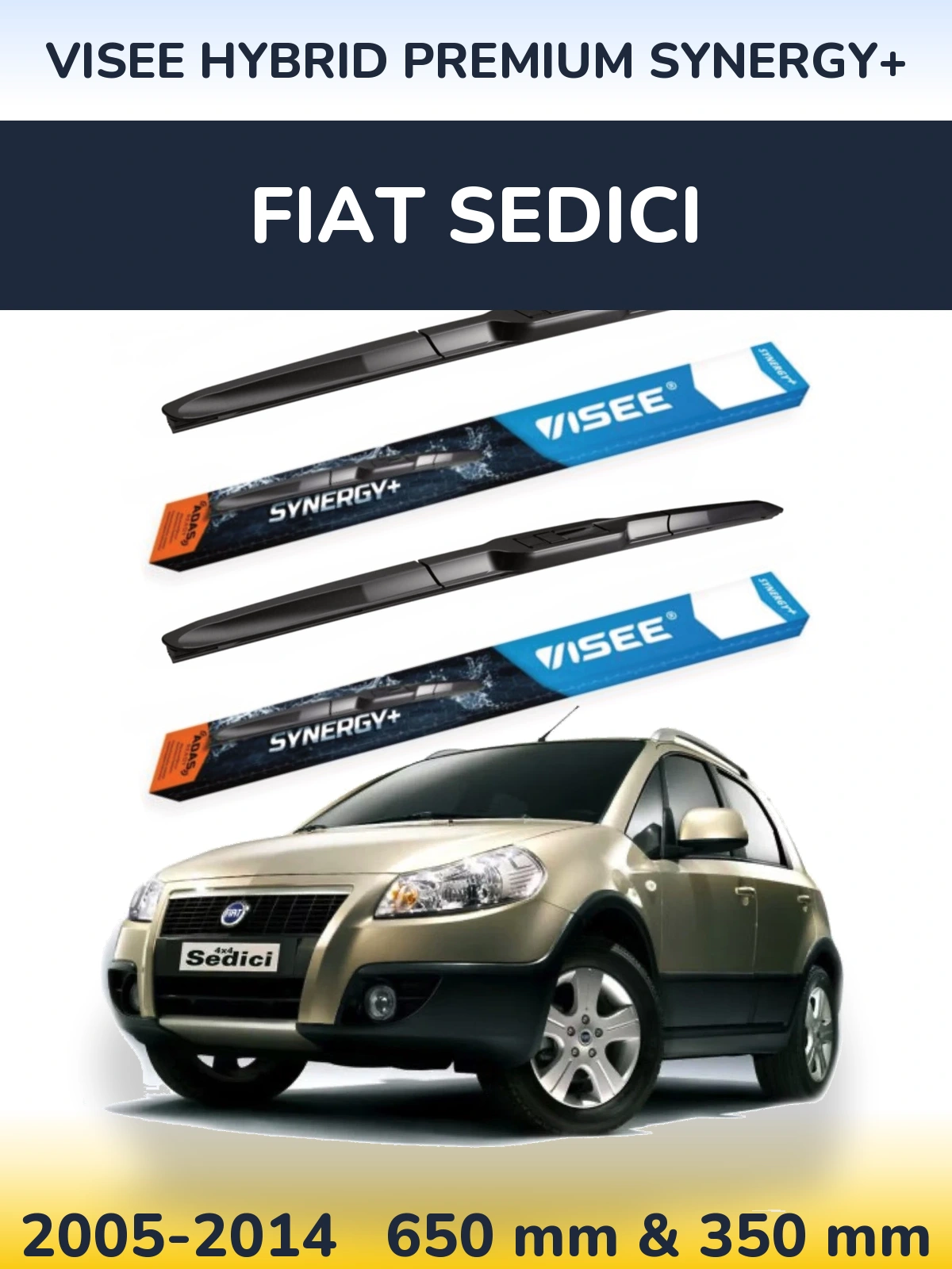 Front wiper blade set VISEE HYBRID PREMIUM SYNERGY+ 650 & 350 mm for Fiat Sedici 2005-2014