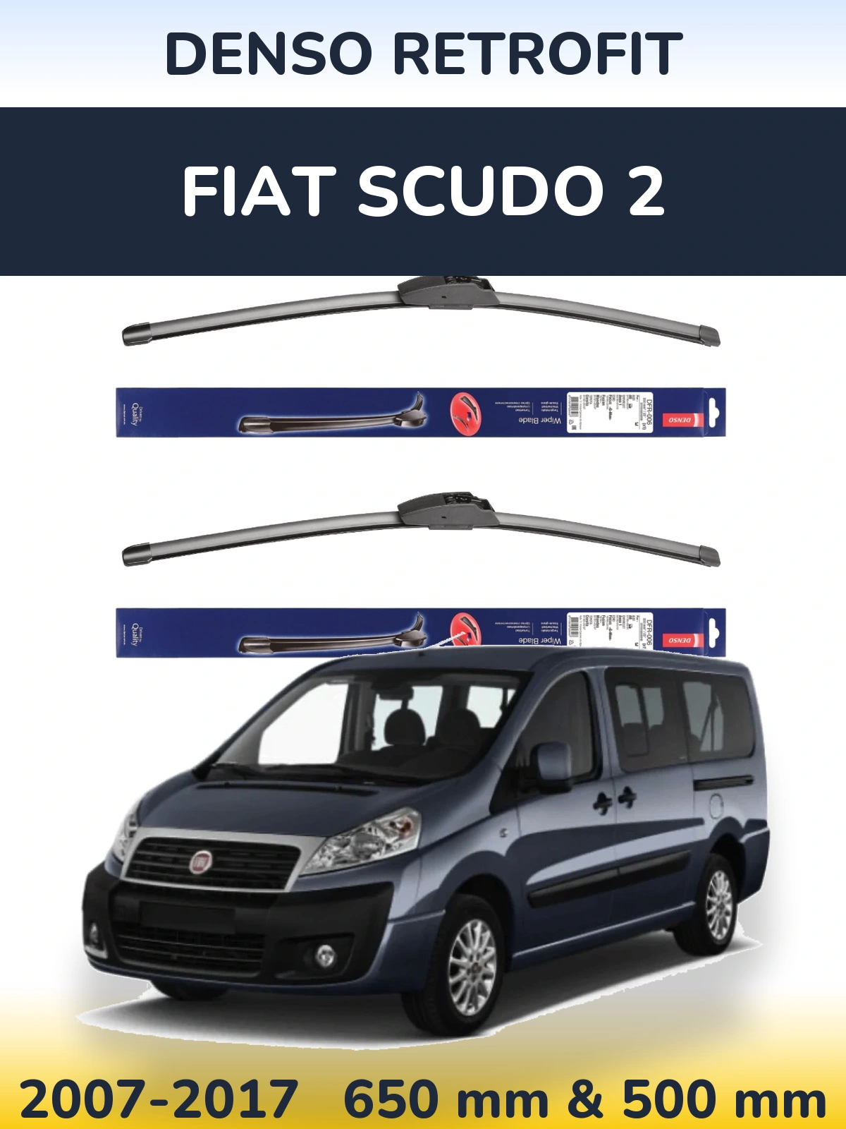 Front wiper blade set Denso Retrofit 650 & 500 mm for Fiat Scudo 2 2007-2017