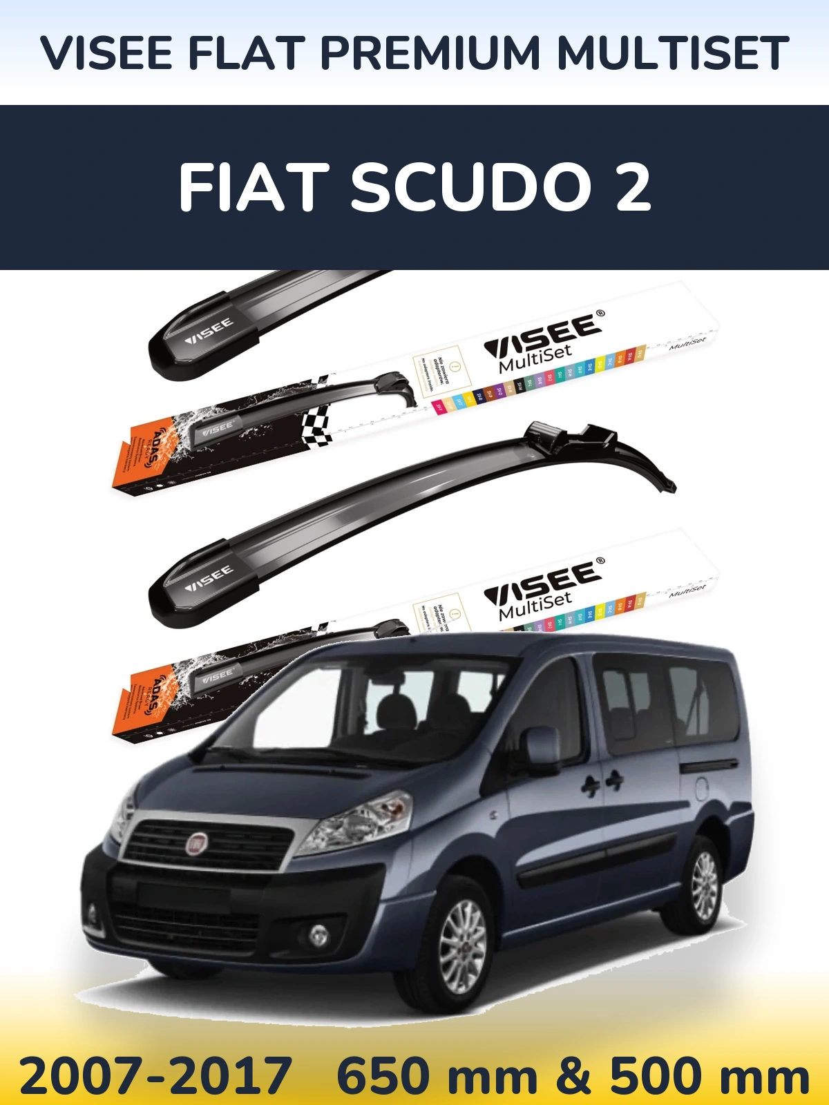 Комплект передніх щіток VISEE FLAT PREMIUM MultiSet 650 & 500 мм для Fiat Scudo 2 2007-2017