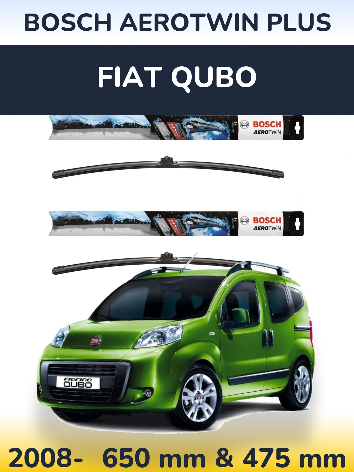 Комплект передніх щіток BOSCH AeroTwin Plus 650 & 475 мм для Fiat Qubo 2008-2026