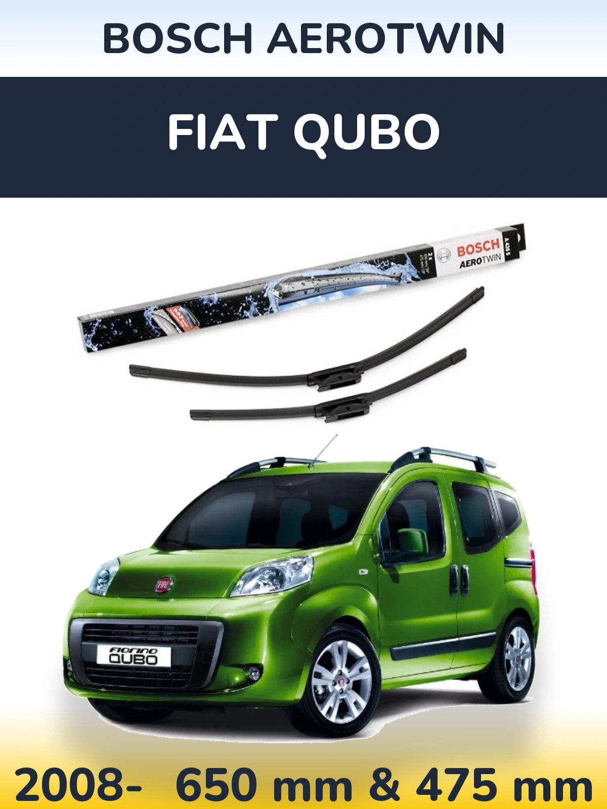 Комплект передніх щіток BOSCH AeroTwin 650 & 475 мм для Fiat Qubo 2008-2026