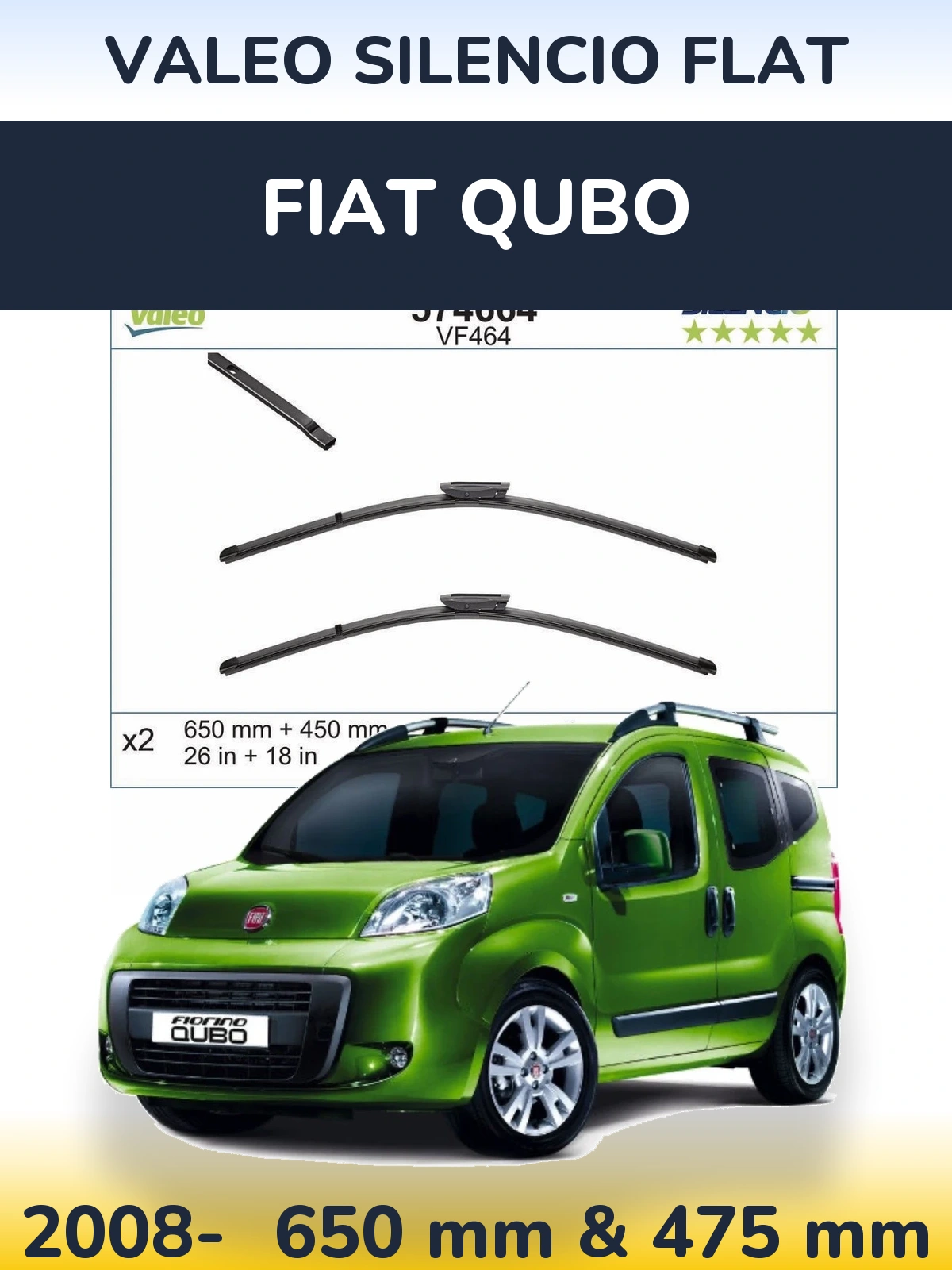 Комплект передних дворников Valeo Silencio Flat 650 & 450 мм для Fiat Qubo 2008-2026