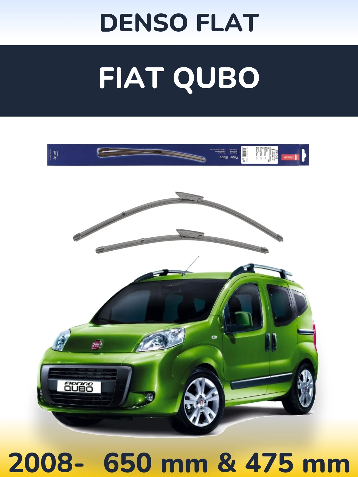 Front wiper blade set Denso Flat 650 & 450 mm for Fiat Qubo 2008-2026