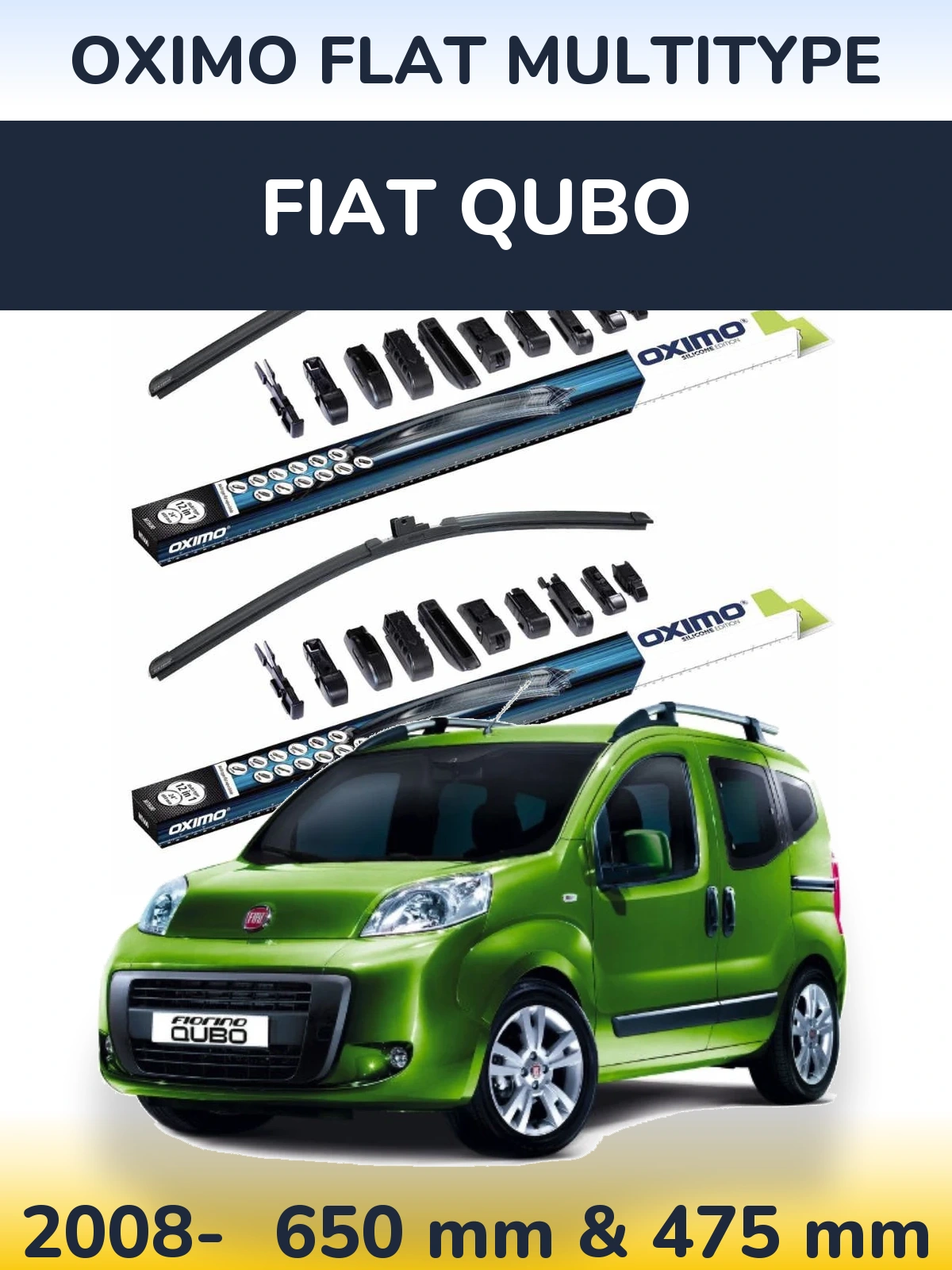 Front wiper blade set Oximo Flat MultiTipse 650 & 475 mm for Fiat Qubo 2008-2026