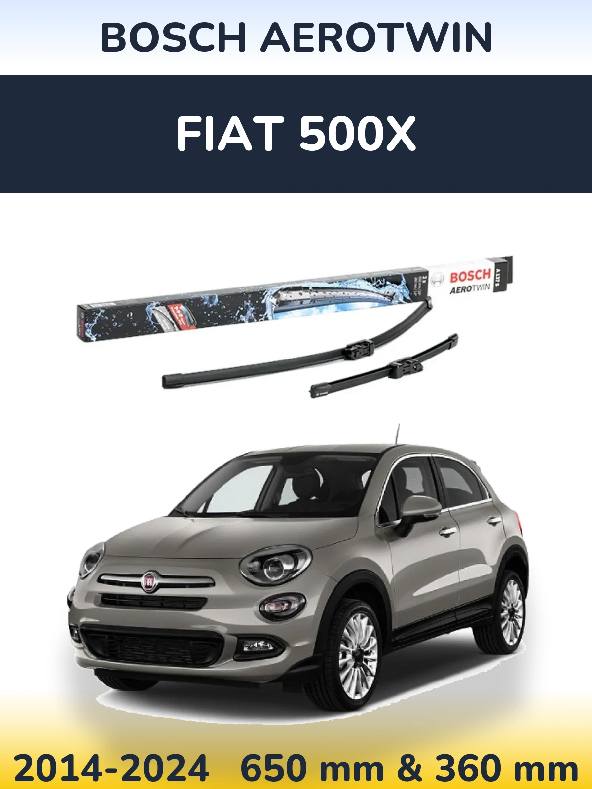 Front wiper blade set BOSCH AeroTwin 650 & 360 mm for Fiat 500X 2014-2024