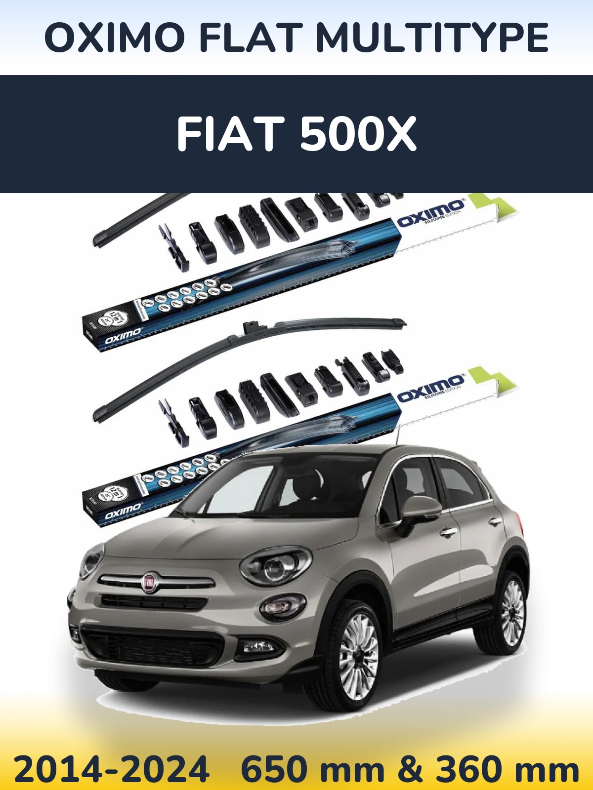 Front wiper blade set Oximo Flat MultiTipse 650 & 350 mm for Fiat 500X 2014-2024