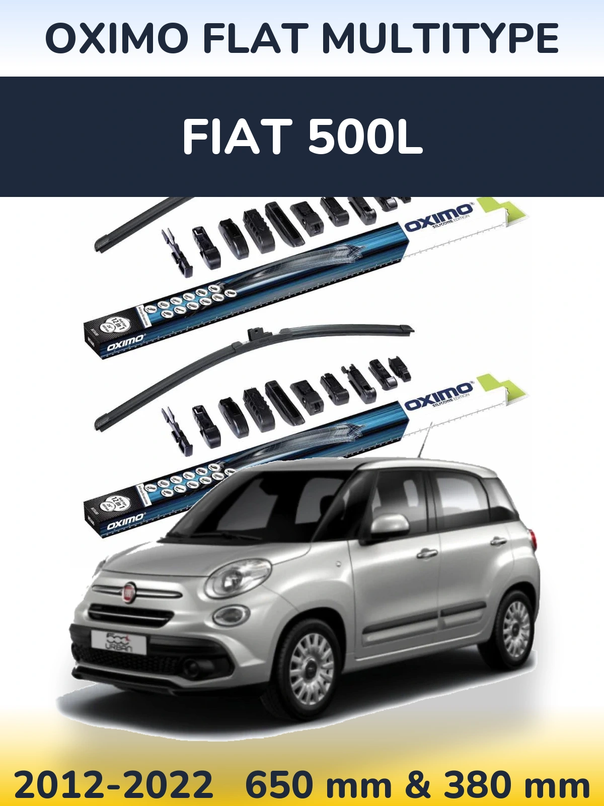 Front wiper blade set Oximo Flat MultiTipse 650 & 380 mm for Fiat 500L 2012-2022