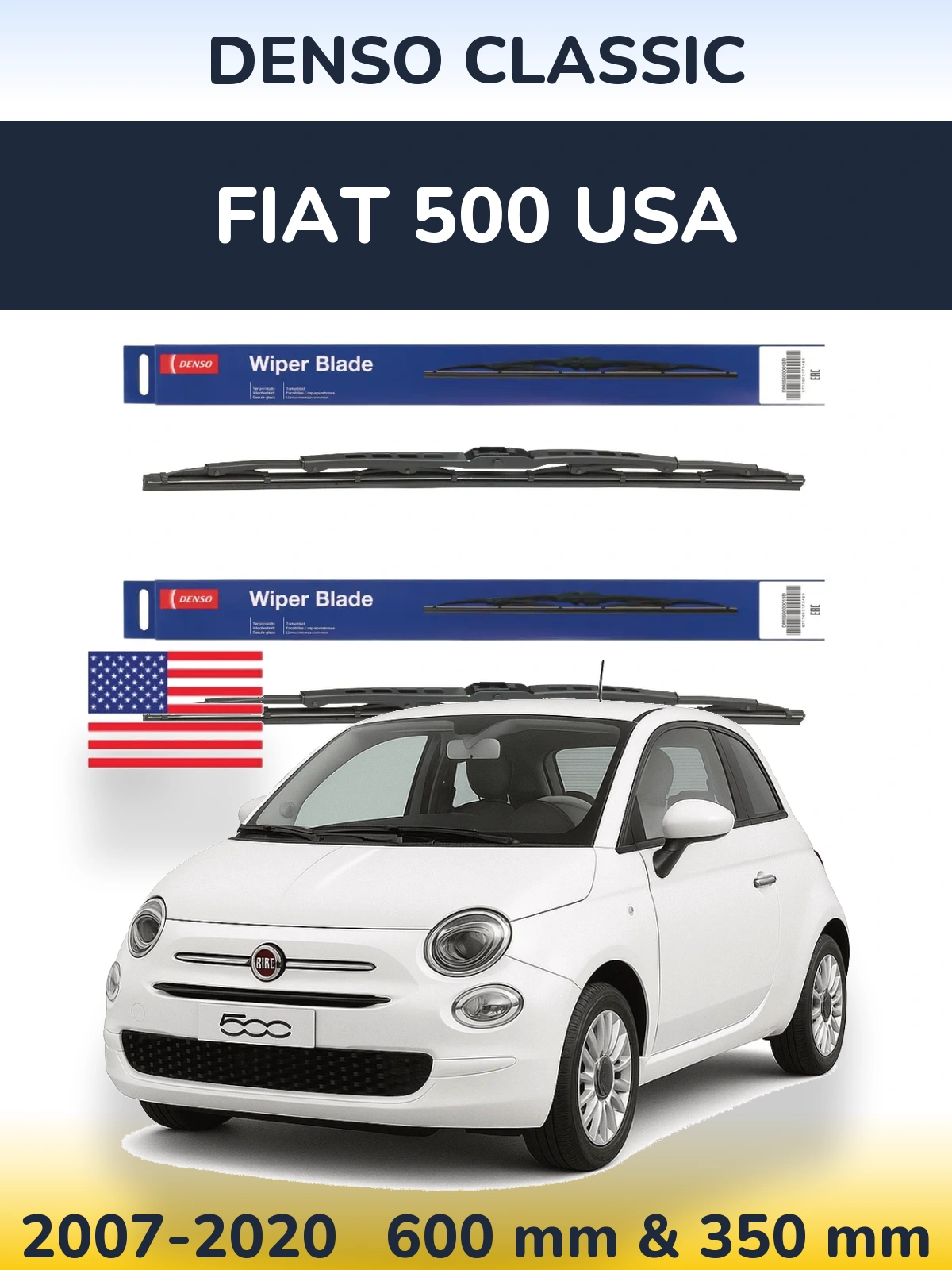 Комплект передних дворников Denso Classic 600 & 350 мм для Fiat 500 USA 2007-2020