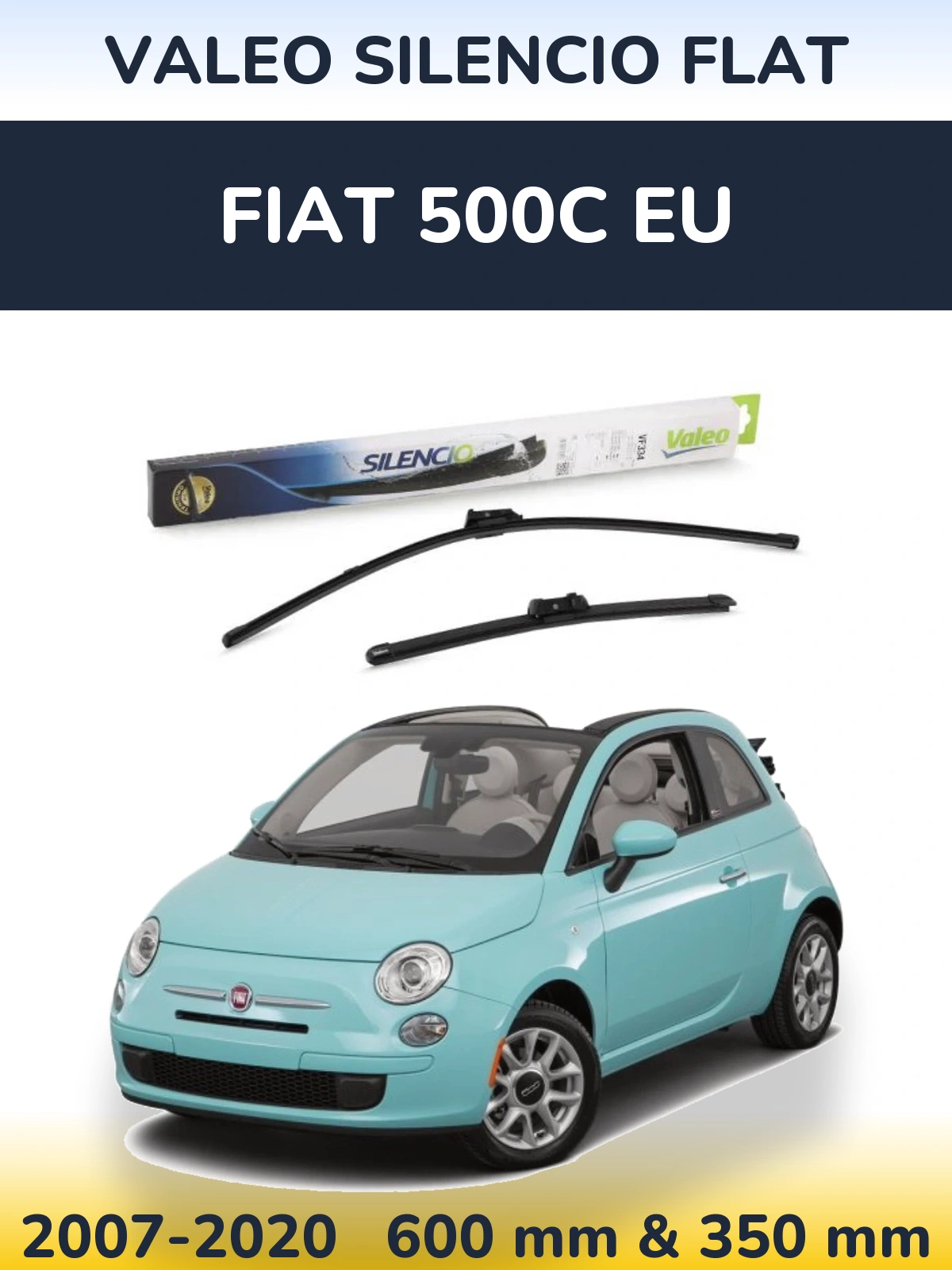 Front wiper blade set Valeo Silencio Flat 600 & 350 mm for Fiat 500C EU 2007-2020