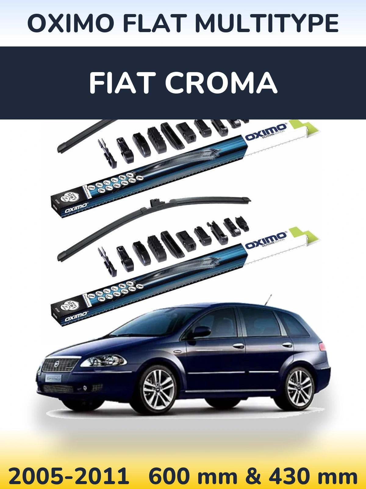 Front wiper blade set Oximo Flat MultiTipse 600 & 430 mm for Fiat Croma 2005-2011