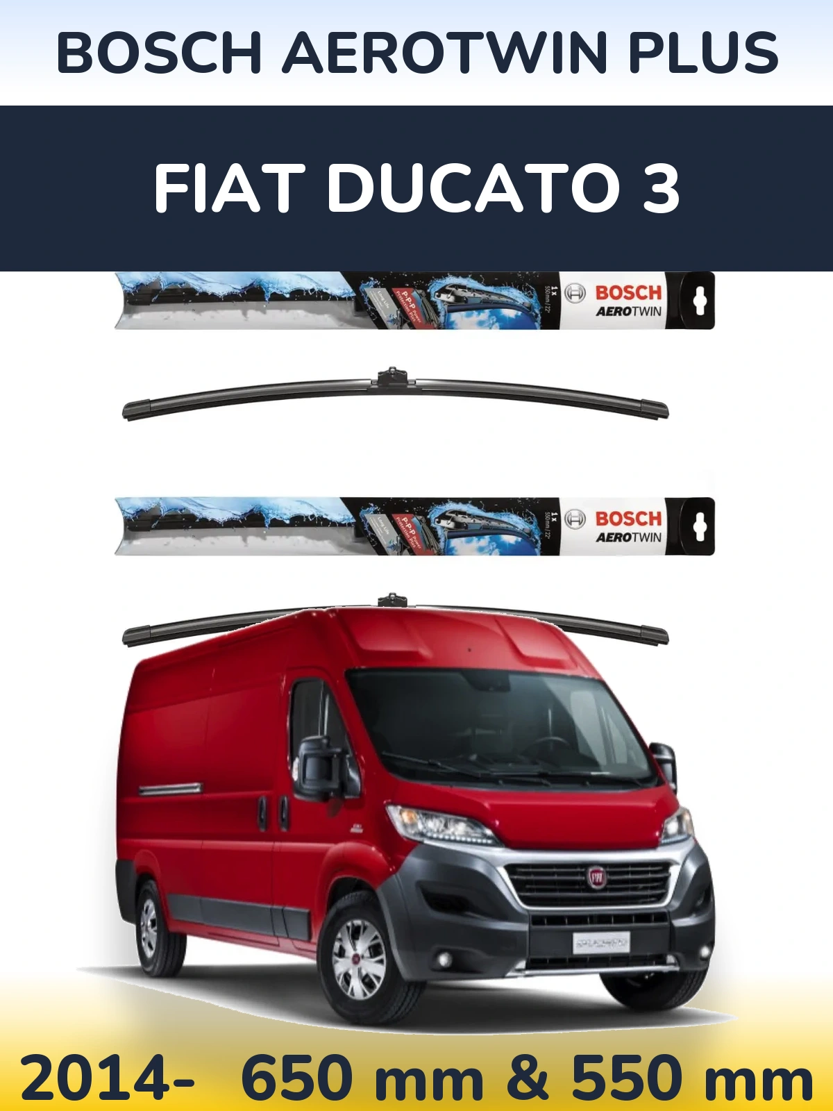 Комплект передних дворников BOSCH AeroTwin Plus 650 & 550 мм для Fiat Ducato 3 2014-2026