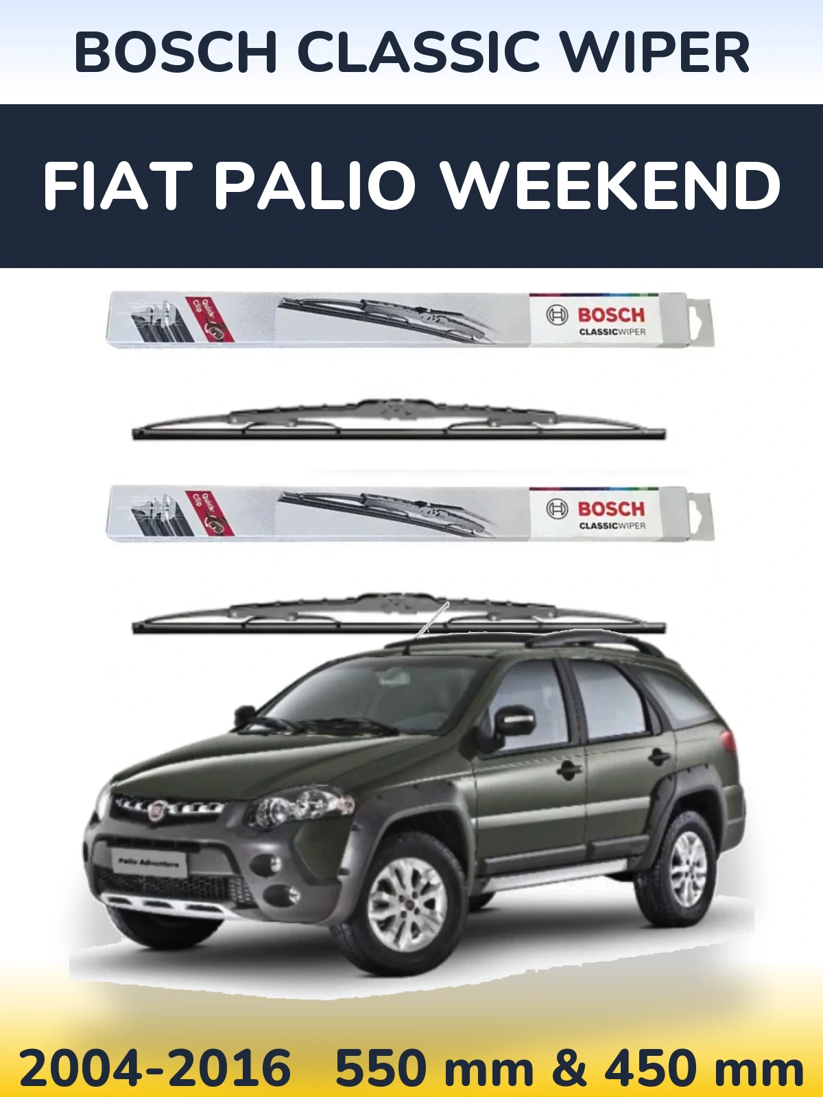 Front wiper blade set BOSCH Classic Wiper 550 & 450 mm for Fiat Palio Weekend 2004-2016