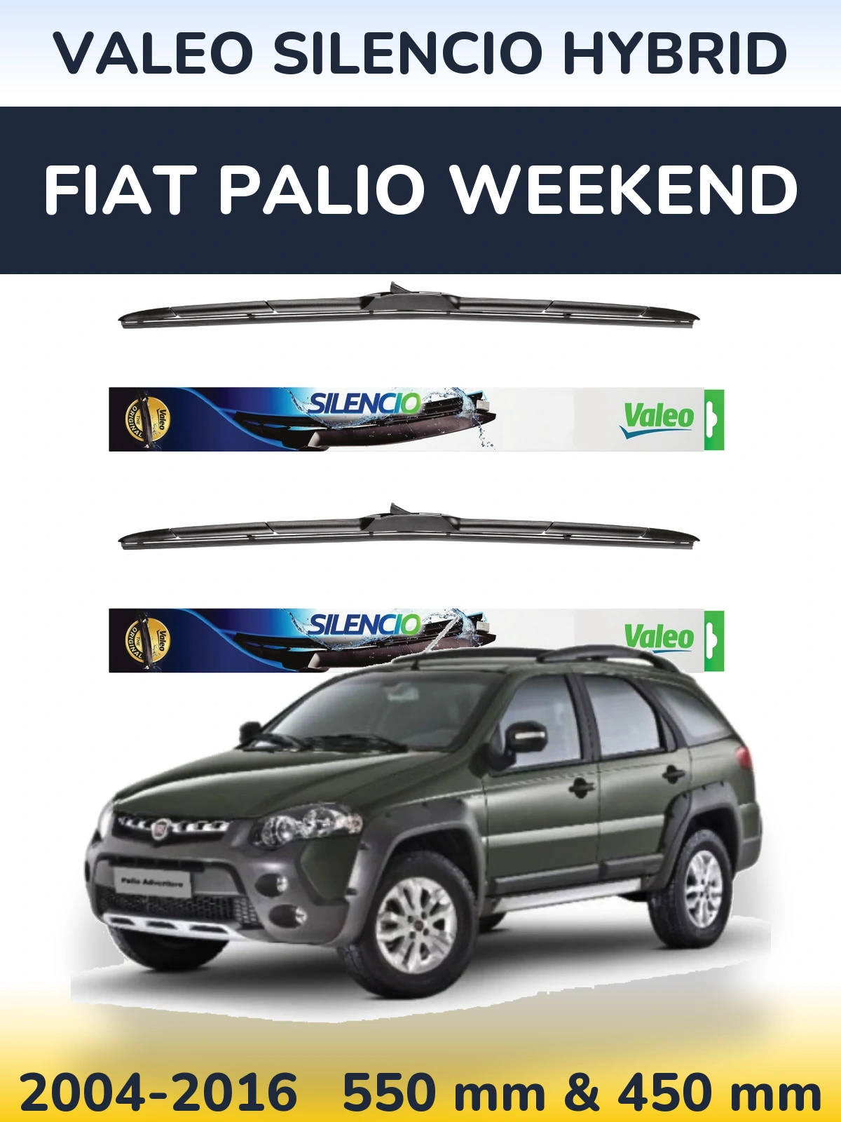 Front wiper blade set Valeo Silencio Hybrid 550 & 450 mm for Fiat Palio Weekend 2004-2016