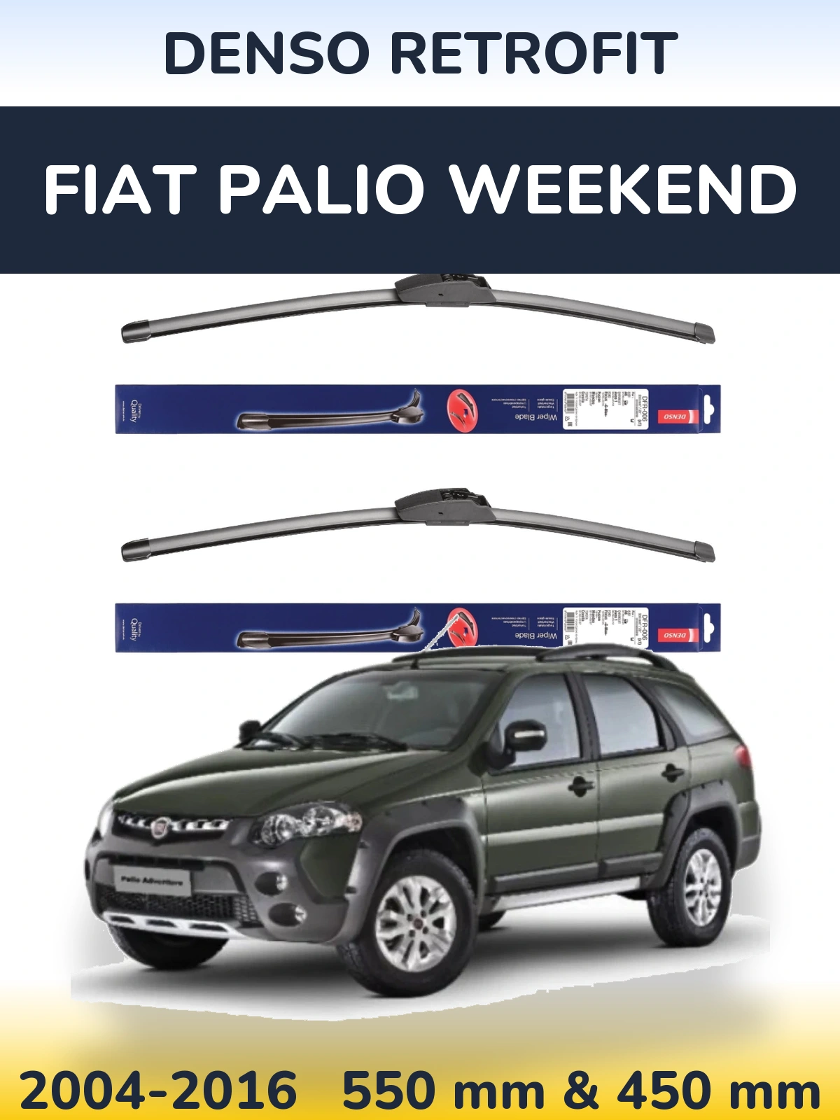 Front wiper blade set Denso Retrofit 550 & 450 mm for Fiat Palio Weekend 2004-2016