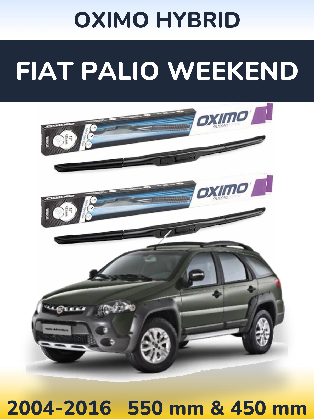 Front wiper blade set Oximo Hybrid 550 & 450 mm for Fiat Palio Weekend 2004-2016