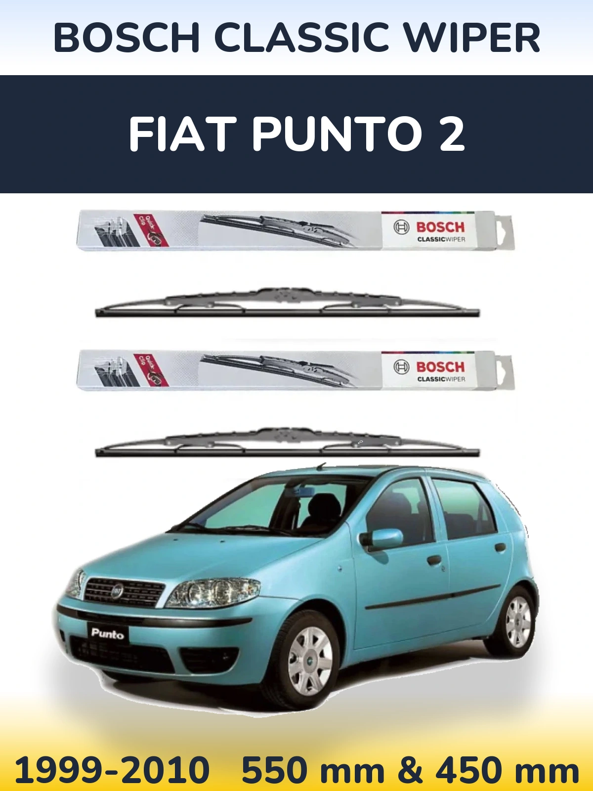 Front wiper blade set BOSCH Classic Wiper 550 & 450 mm for Fiat Punto 2 1999-2010