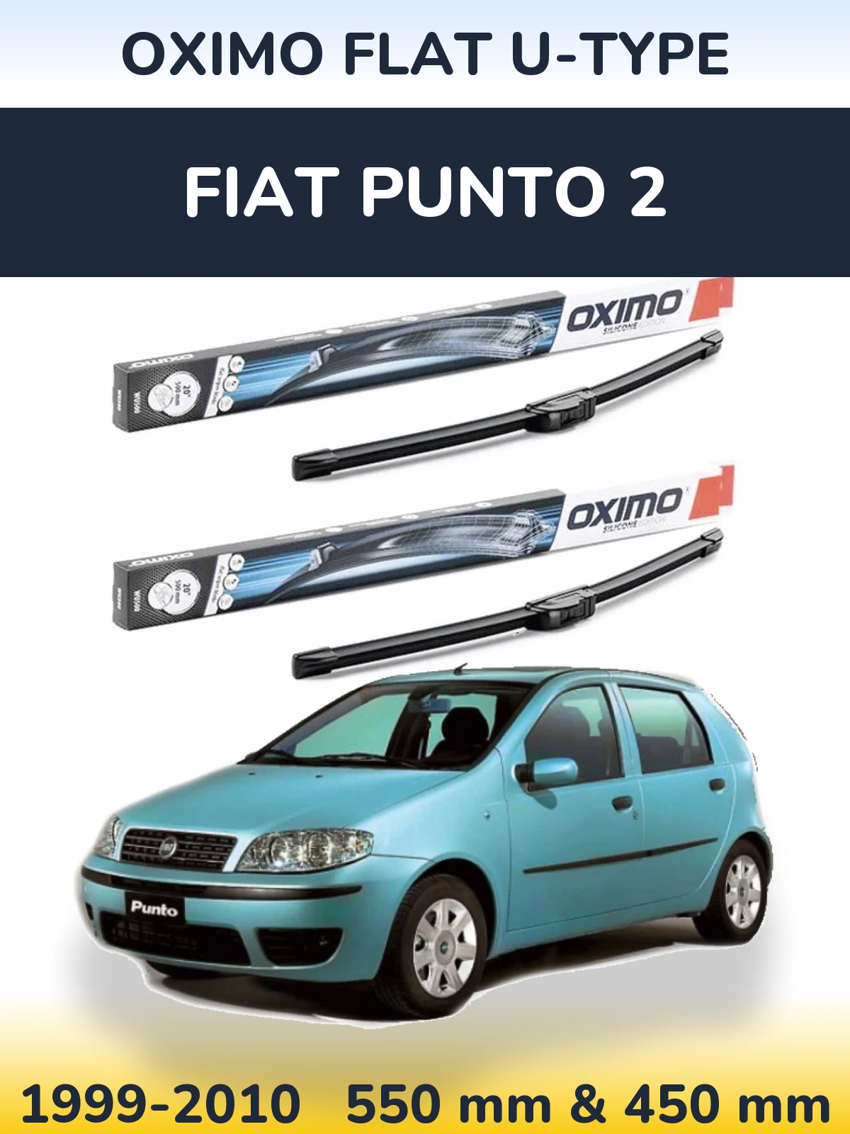 Front wiper blade set Oximo Flat U-type 550 & 450 mm for Fiat Punto 2 1999-2010