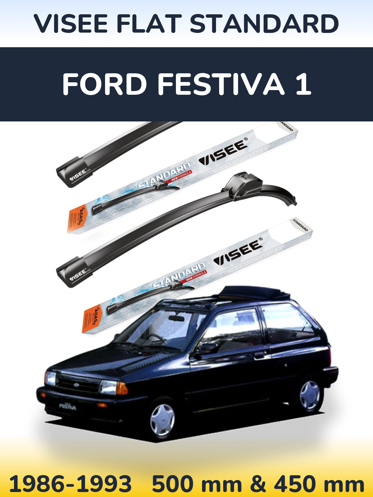 Комплект передних дворников VISEE FLAT STANDARD 500 & 450 мм для Ford Festiva 1 1986-1993