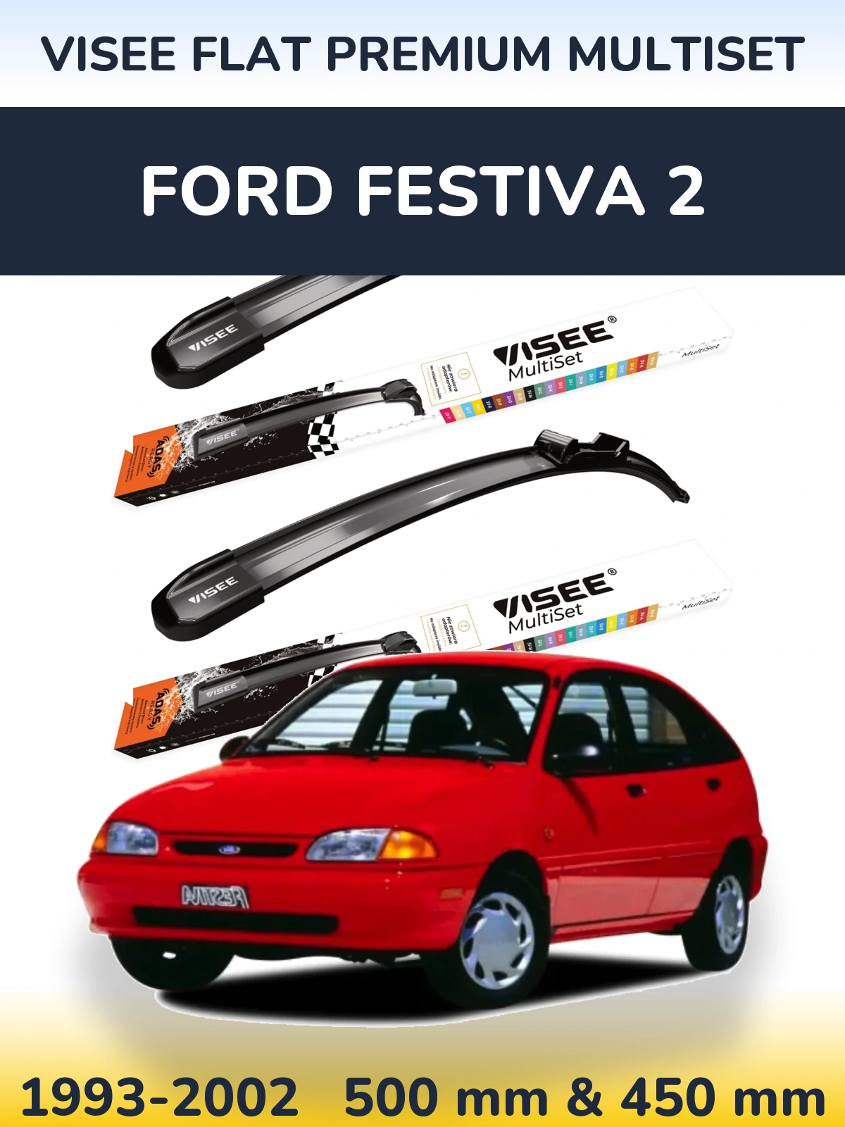 Комплект передніх щіток VISEE FLAT PREMIUM MultiSet 500 & 450 мм для Ford Festiva 2 1993-2002