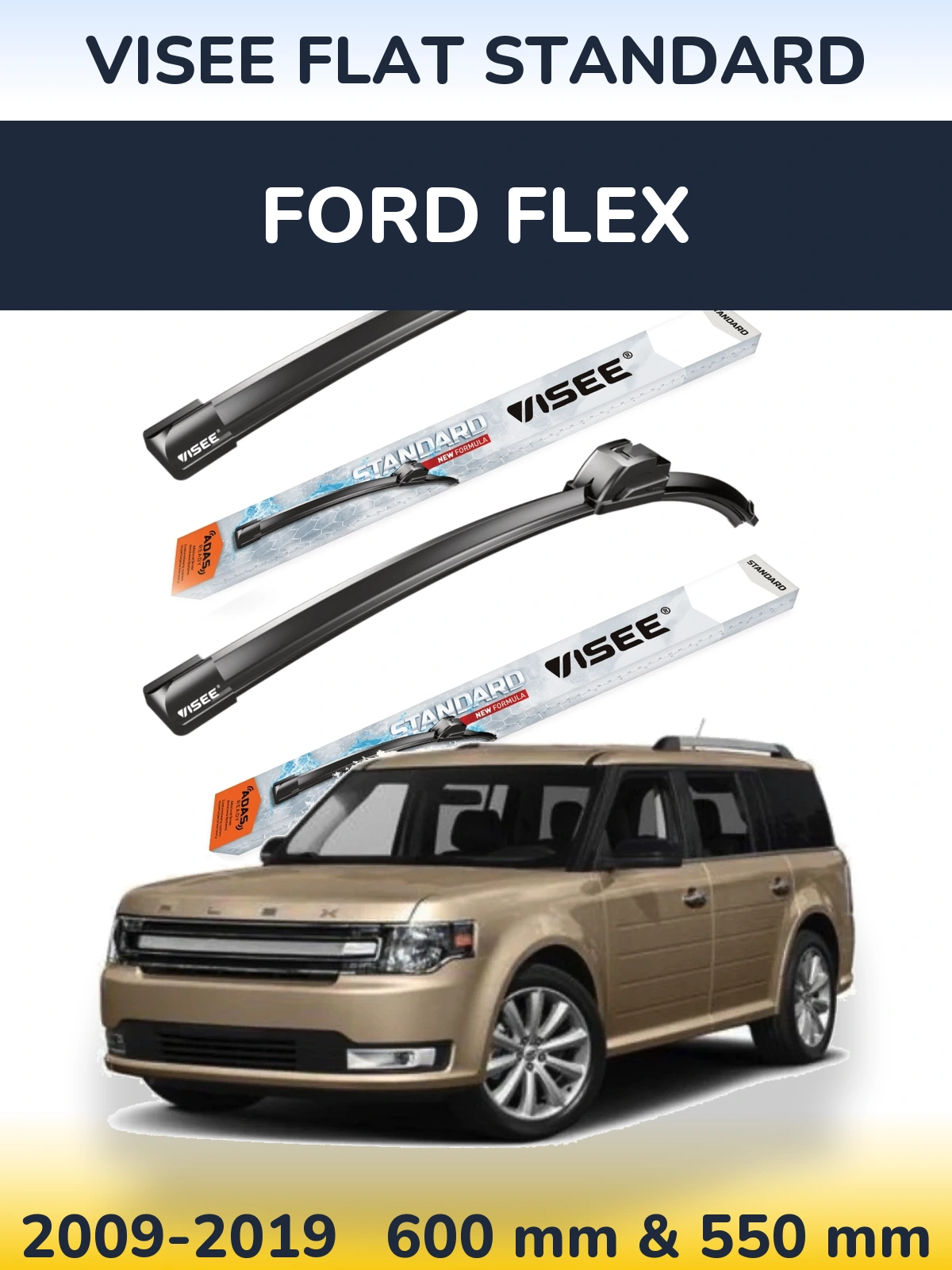 Комплект передніх щіток VISEE FLAT STANDARD 600 & 550 мм для Ford Flex 2009-2019