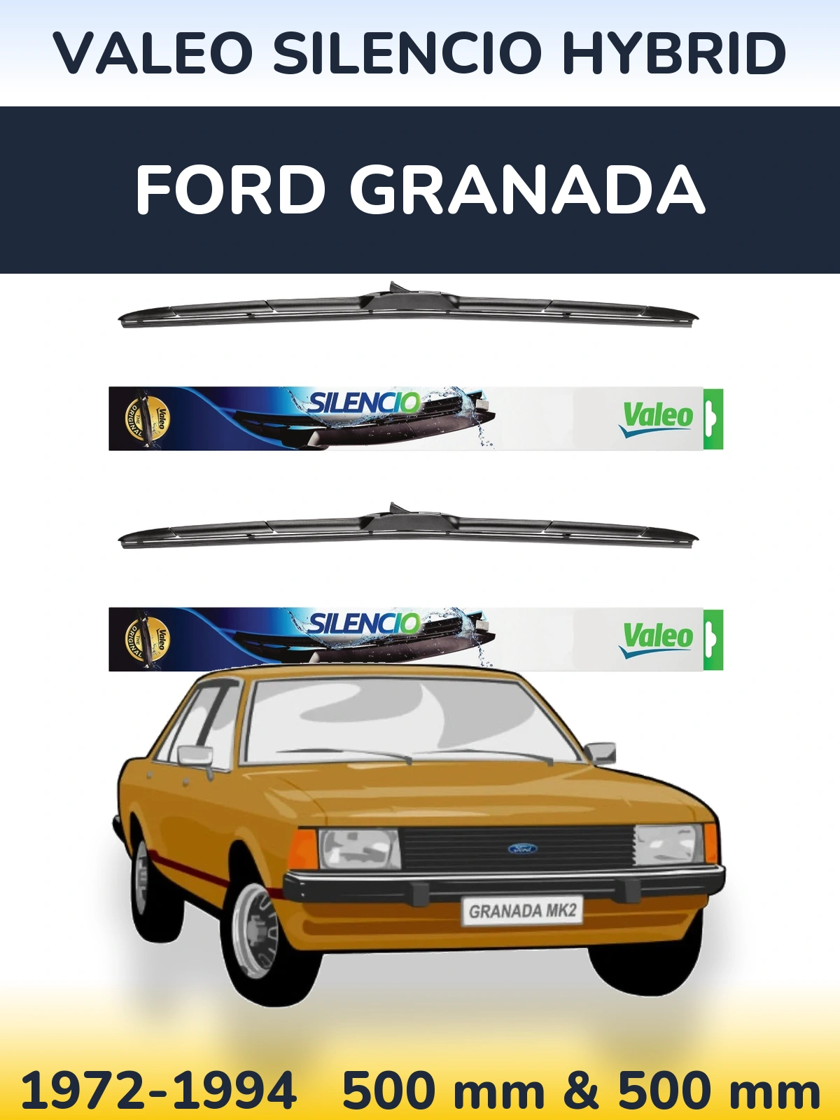 Комплект передних дворников Valeo Silencio Hybrid 500 & 500 мм для Ford Granada 1972-1994