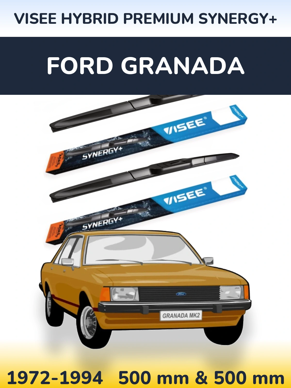 Комплект передніх щіток VISEE HYBRID PREMIUM SYNERGY+ 500 & 500 мм для Ford Granada 1972-1994
