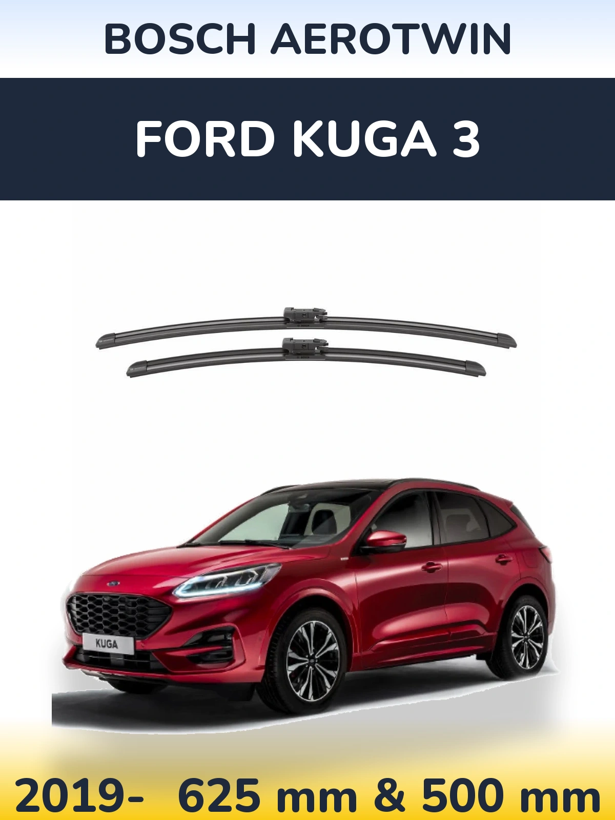 Front wiper blade set BOSCH AeroTwin 625 & 500 mm for Ford Kuga 3 2019-2026