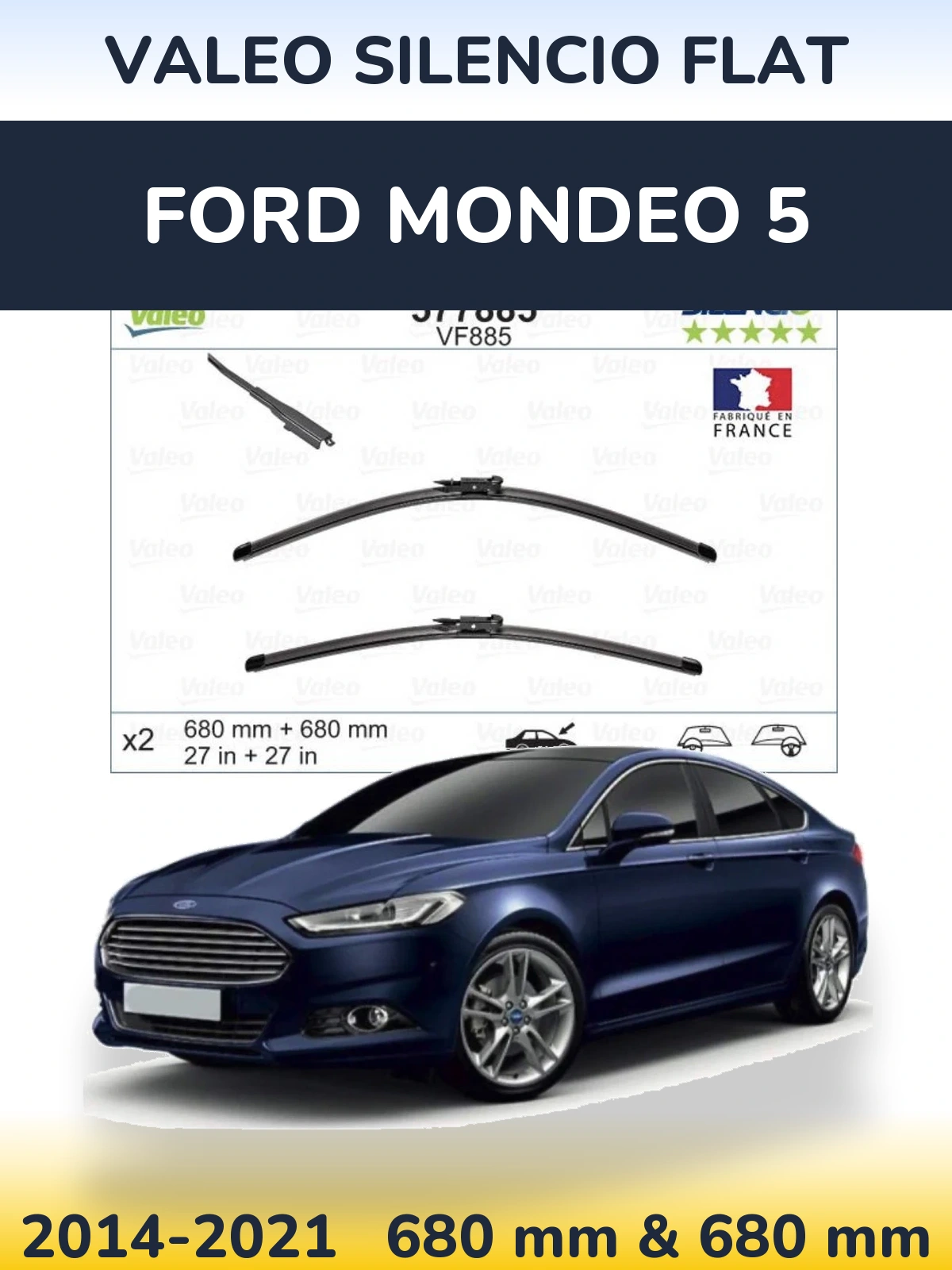 Комплект передніх щіток Valeo Silencio Flat 680 & 680 мм для Ford Mondeo 5 2014-2021