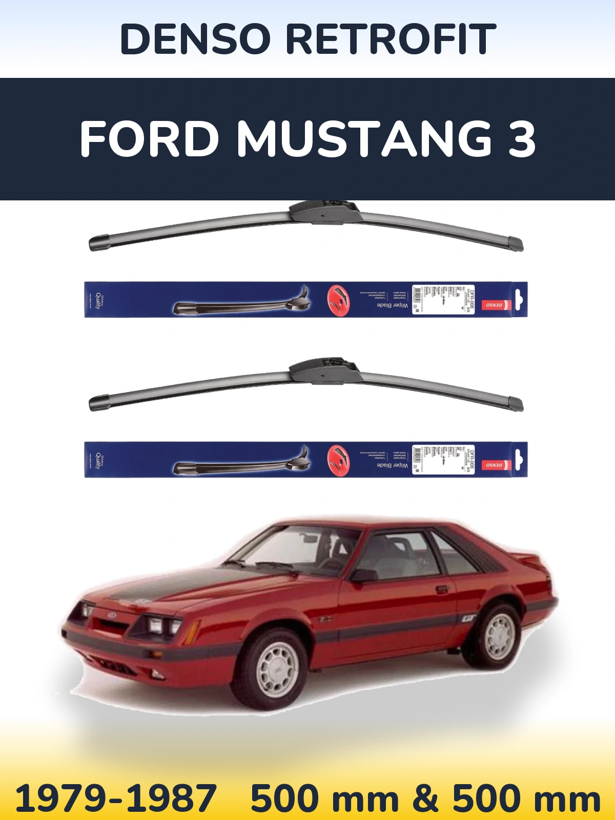 Комплект передних дворников Denso Retrofit 500 & 500 мм для Ford Mustang 3 1979-1987