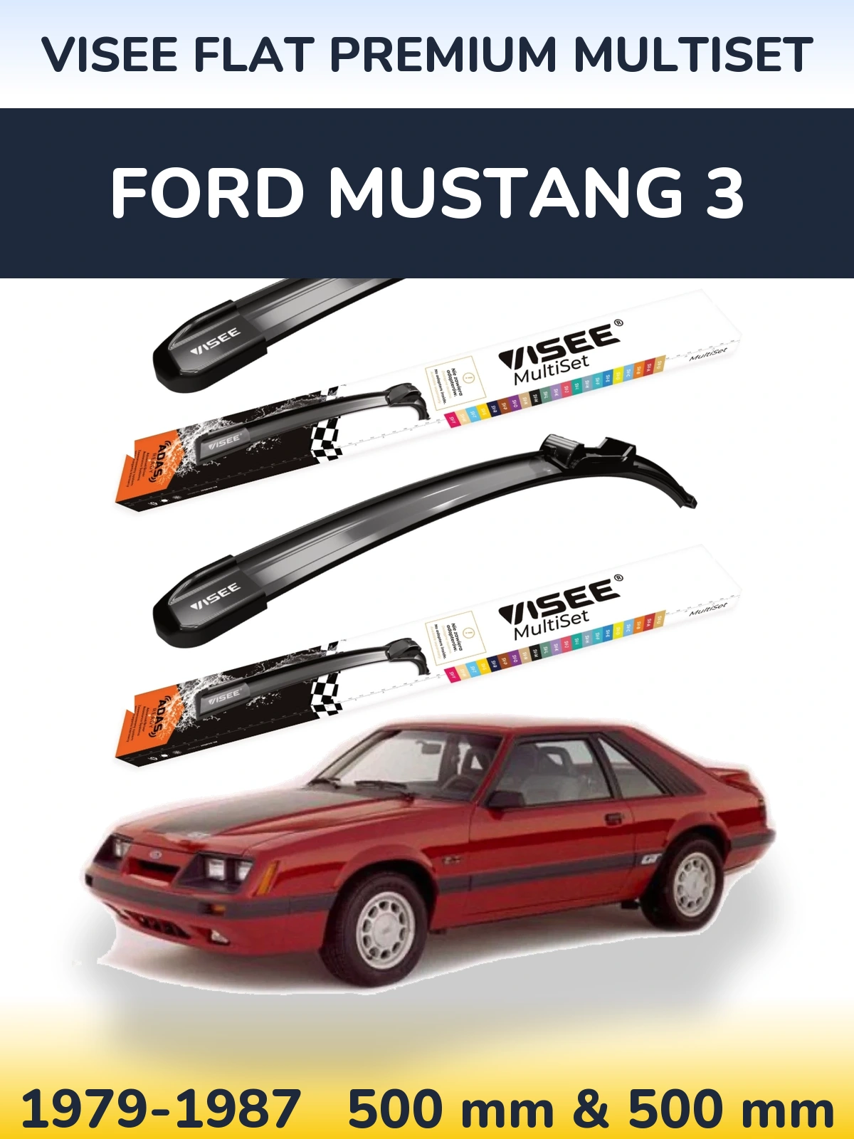 Комплект передніх щіток VISEE FLAT PREMIUM MultiSet 500 & 500 мм для Ford Mustang 3 1979-1987
