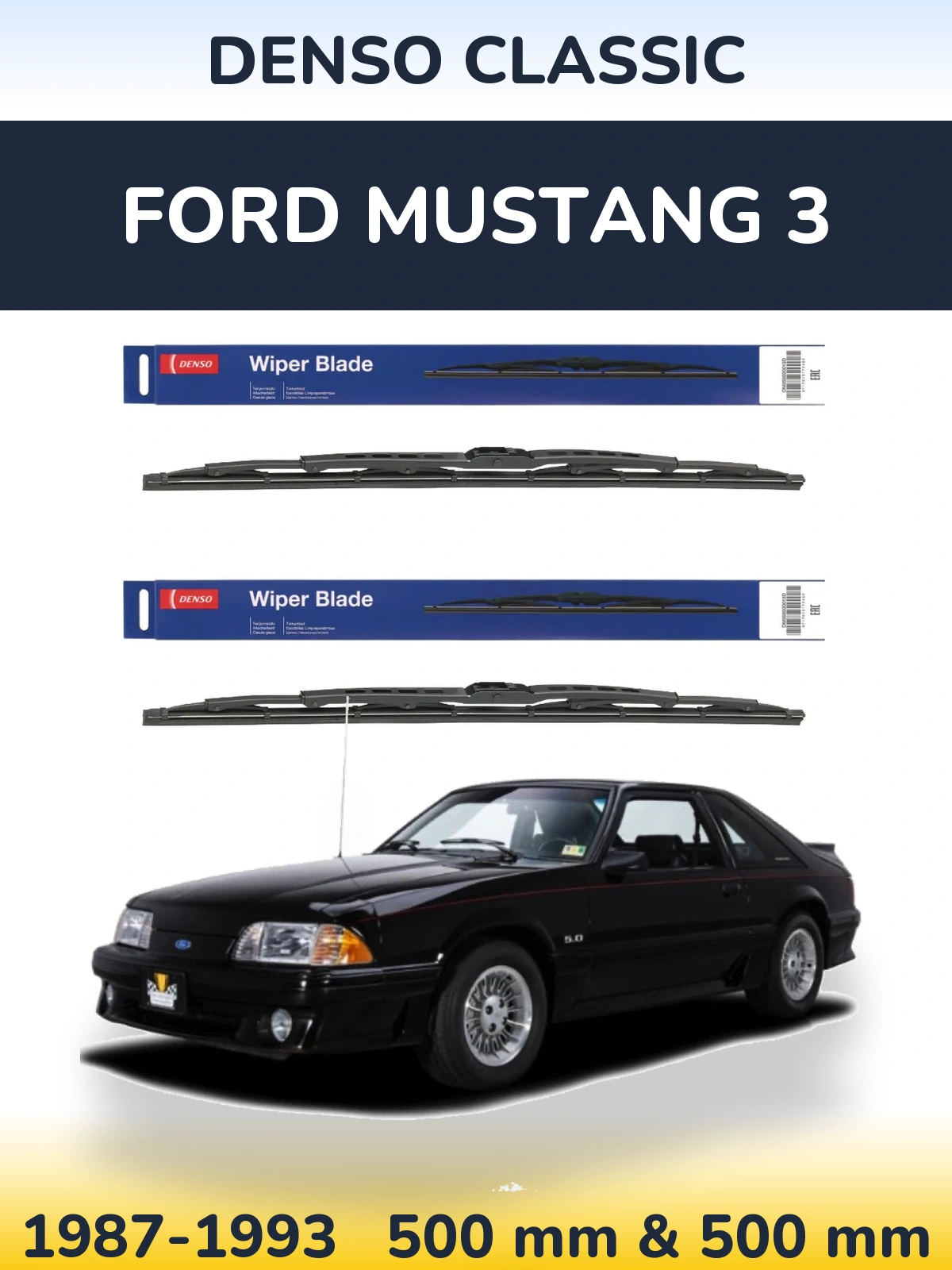 Front wiper blade set Denso Classic 500 & 500 mm for Ford Mustang 3 1987-1993