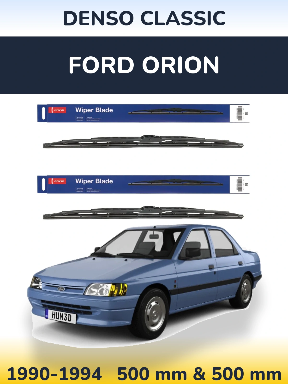 Front wiper blade set Denso Classic 500 & 500 mm for Ford Orion 1990-1994