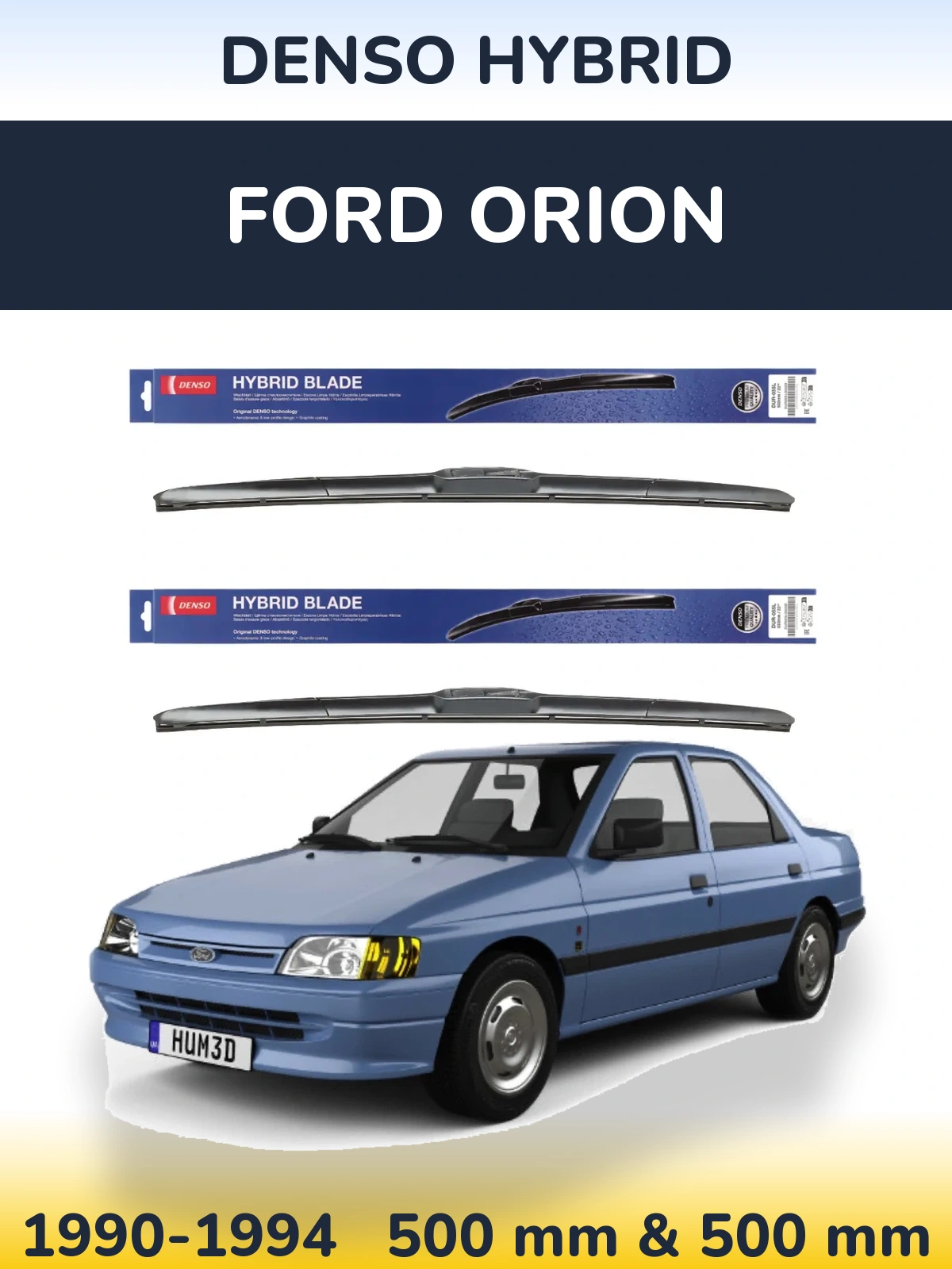 Комплект передніх щіток Denso Hybrid 500 & 500 мм для Ford Orion 1990-1994