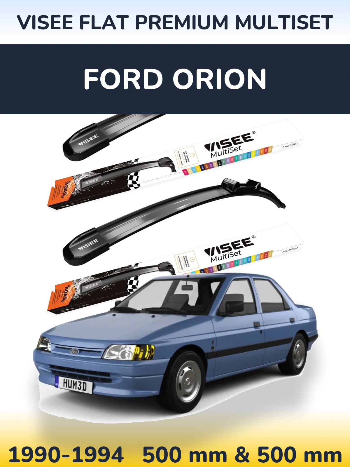 Front wiper blade set VISEE FLAT PREMIUM MultiSet 500 & 500 mm for Ford Orion 1990-1994