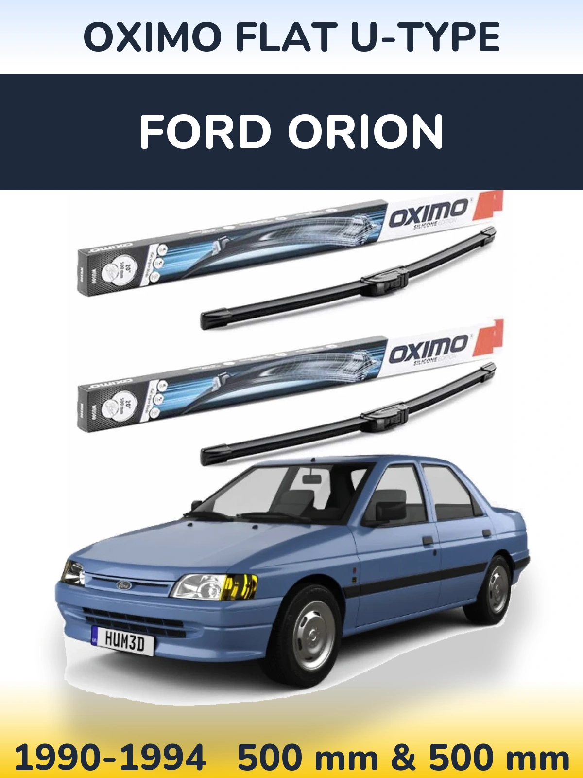 Комплект передніх щіток Oximo Flat U-type 500 & 500 мм для Ford Orion 1990-1994