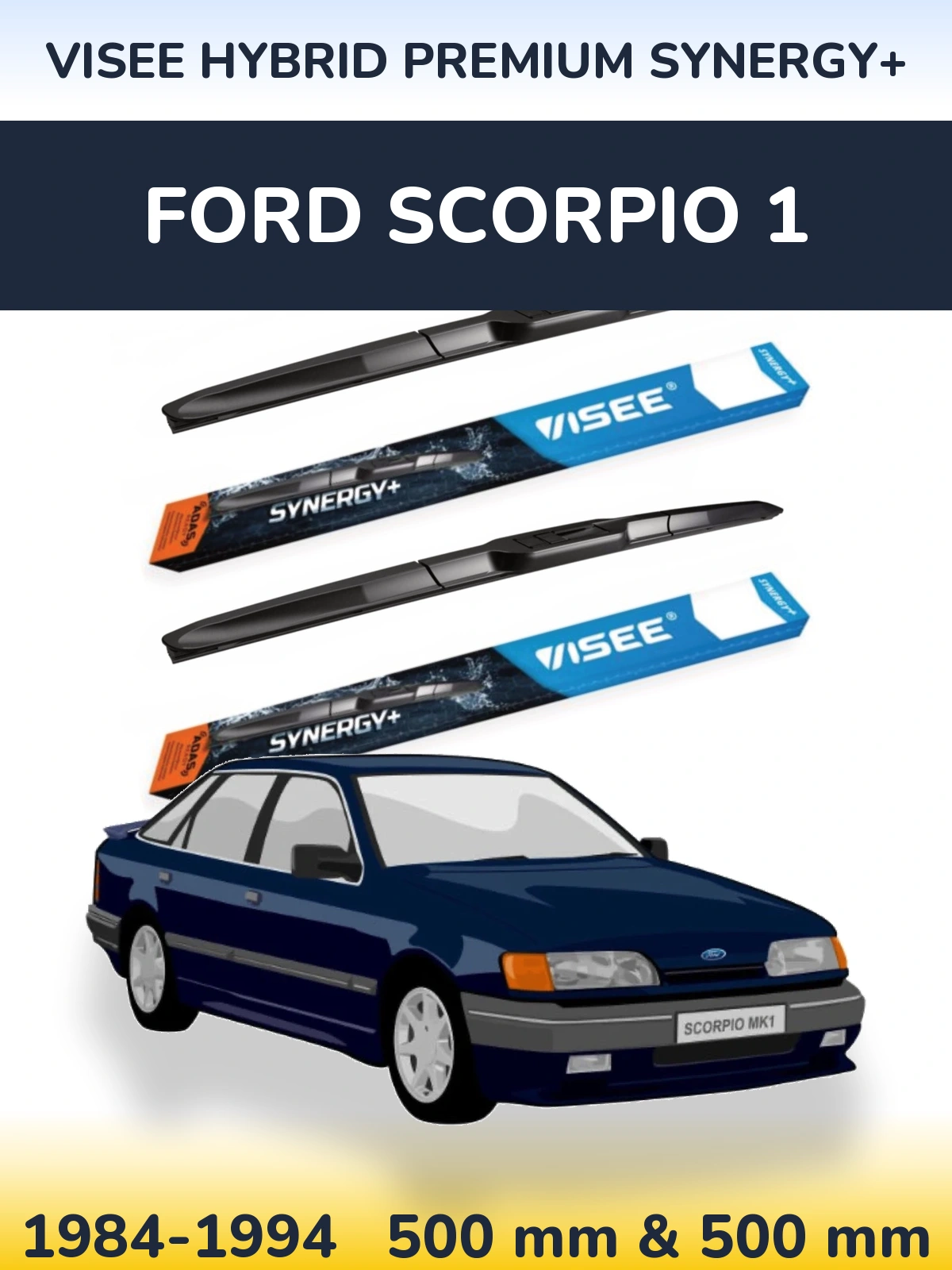 Комплект передних дворников VISEE HYBRID PREMIUM SYNERGY+ 500 & 500 мм для Ford Scorpio 1 1984-1994