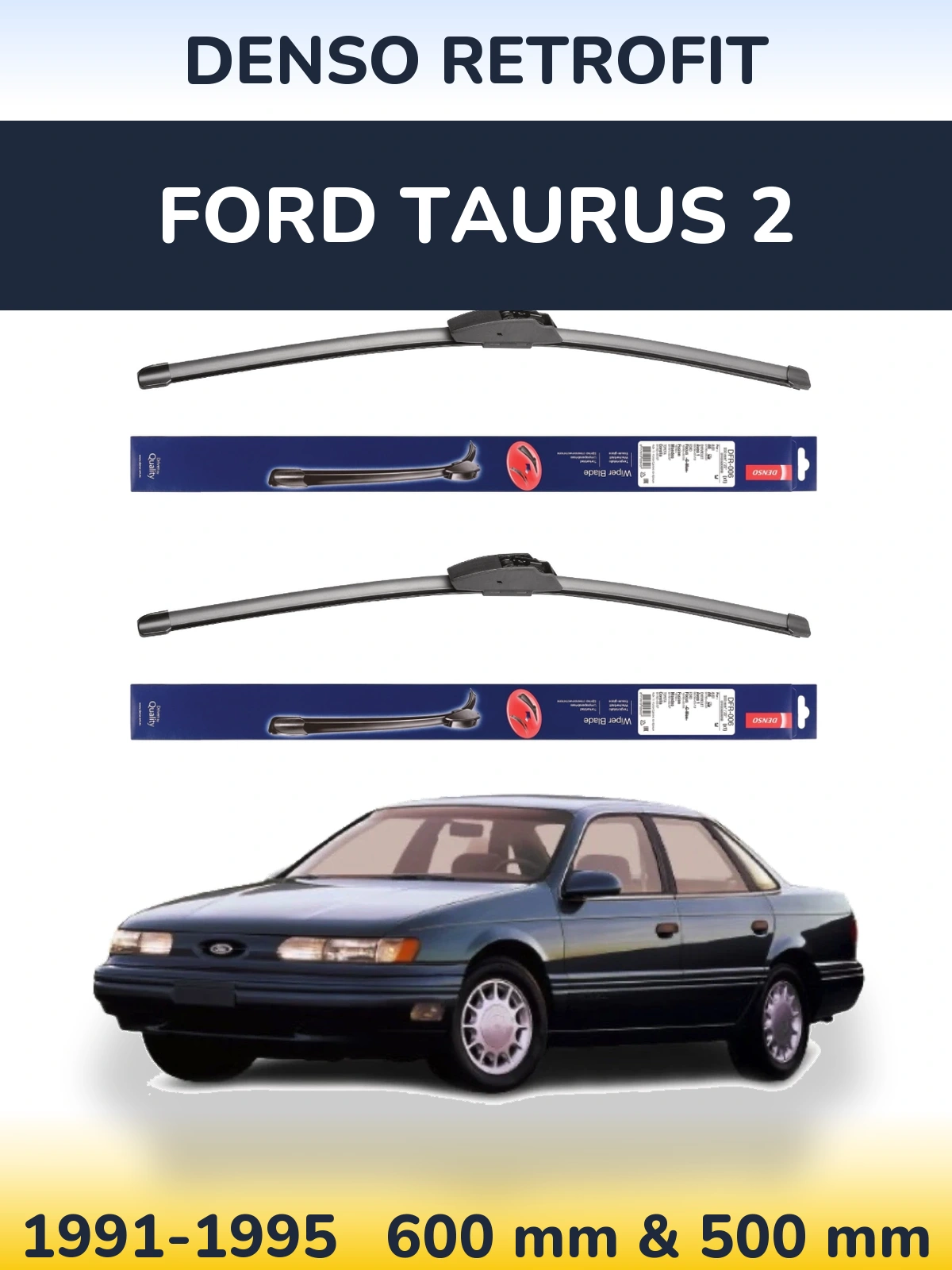 Front wiper blade set Denso Retrofit 600 & 500 mm for Ford Taurus 2 1991-1995